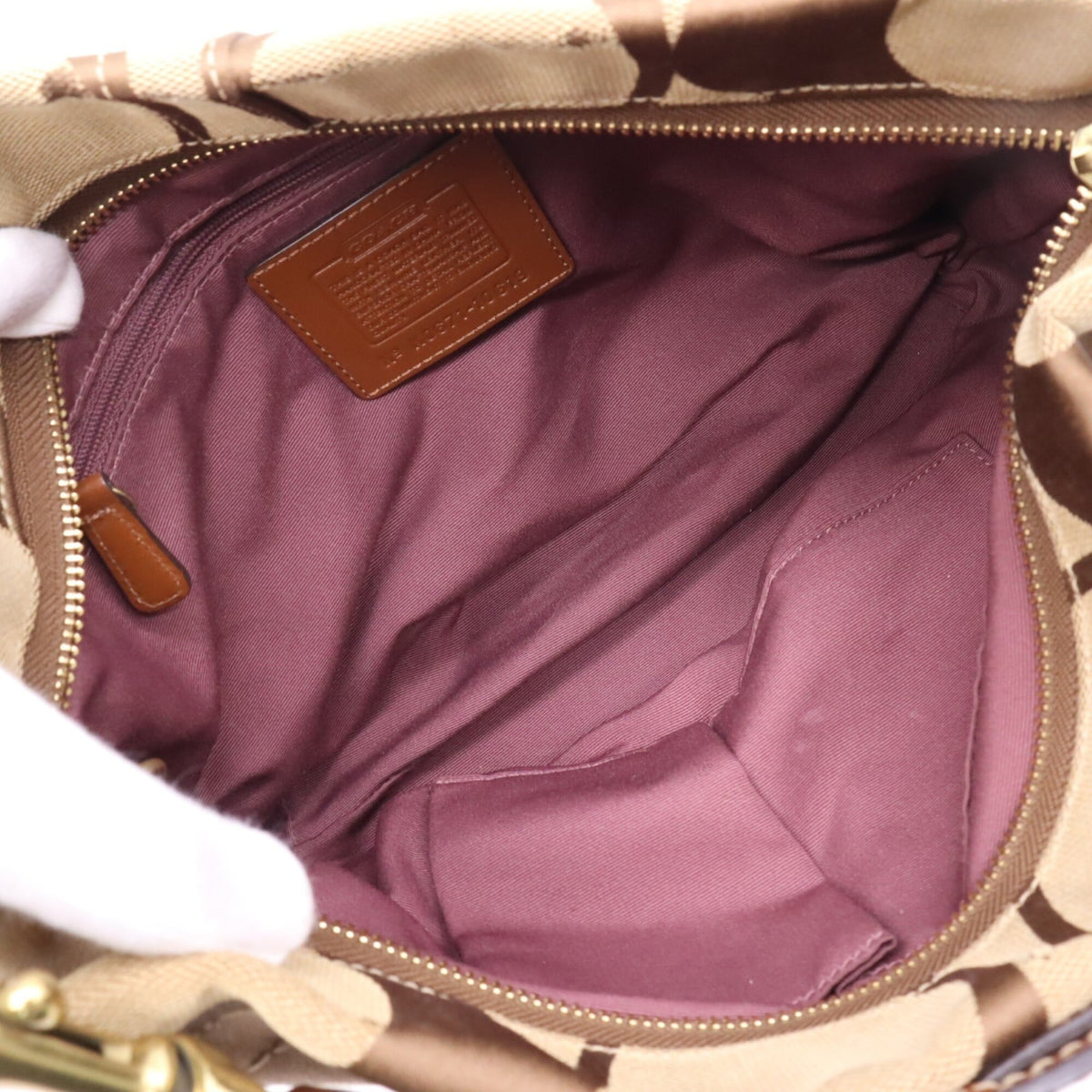 Coach Beige Brown Signature Line Shoulder Bag (Pre-Owned)