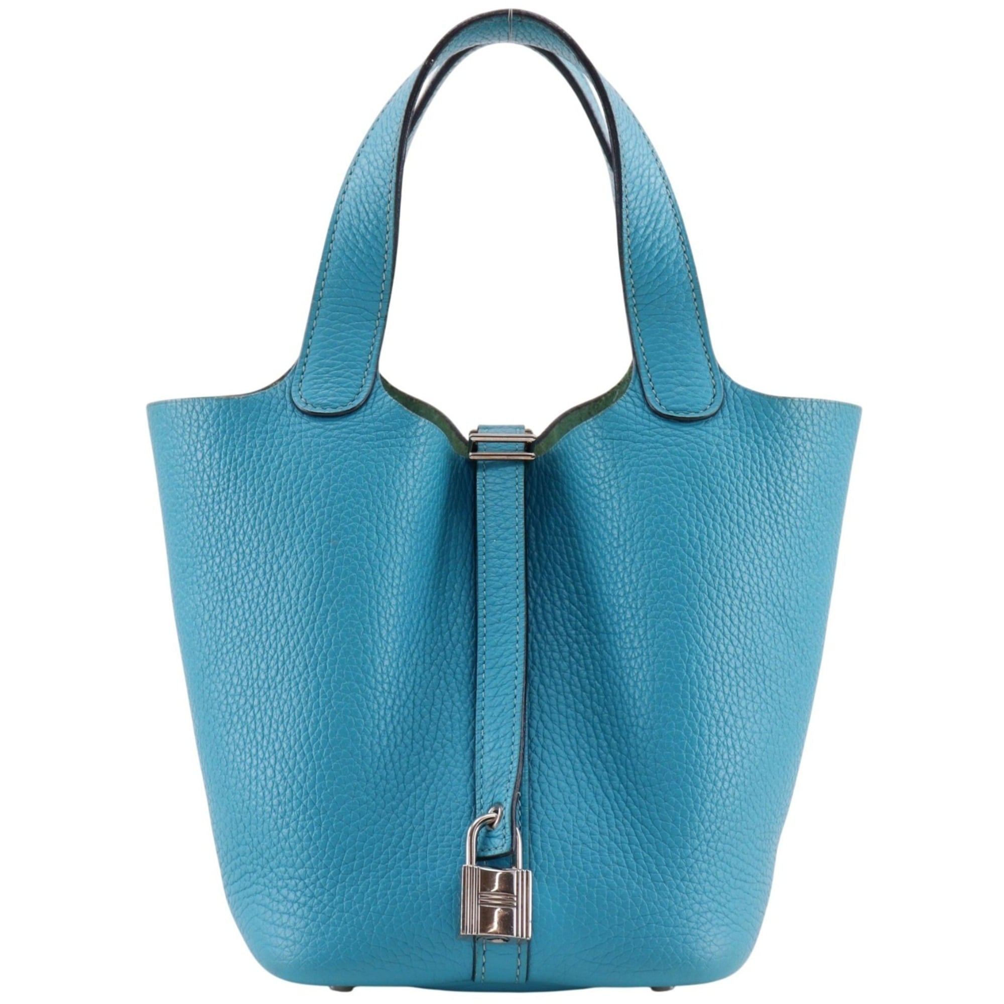 Hermes Blue Green Taurillon Clemence Leather Handbag (Pre-Owned)