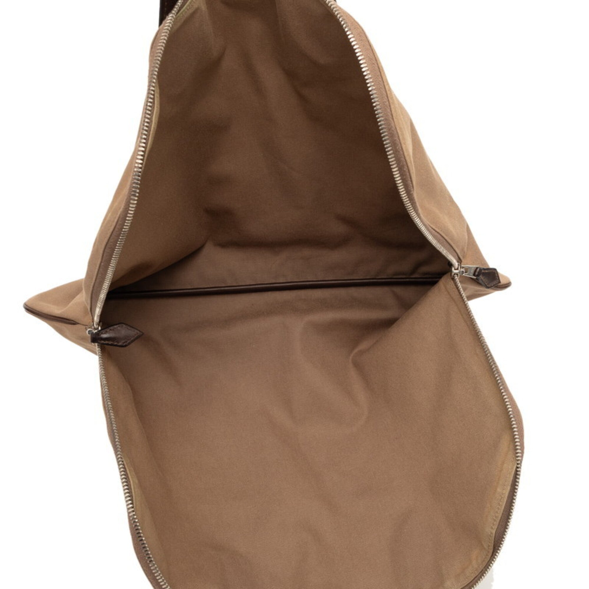 Hermes Brown Canvas Leather Handbag Tote Bag (Pre-Owned)