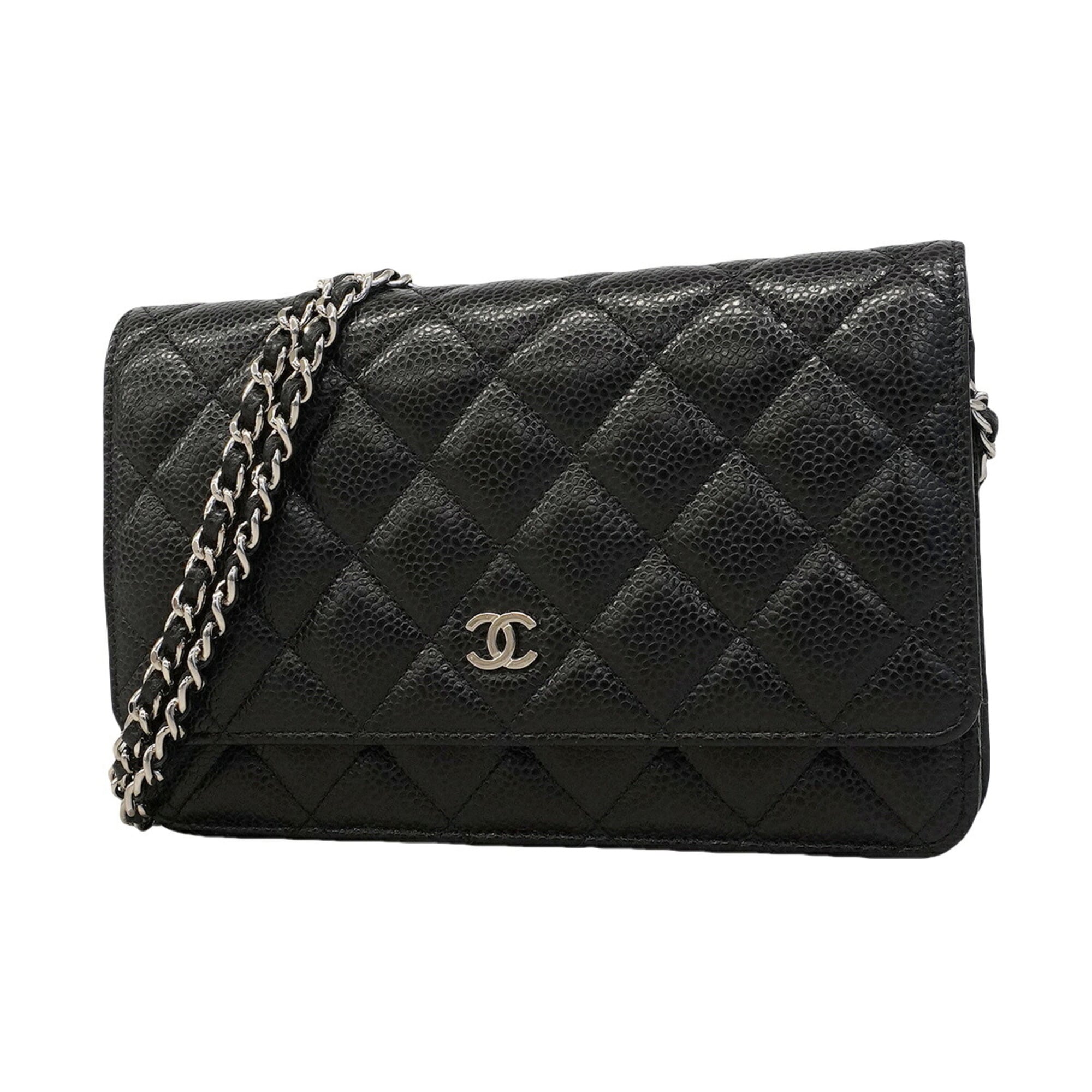 Chanel Black Grained Calfskin Chain/Shoulder Wallet (Pre-Owned)