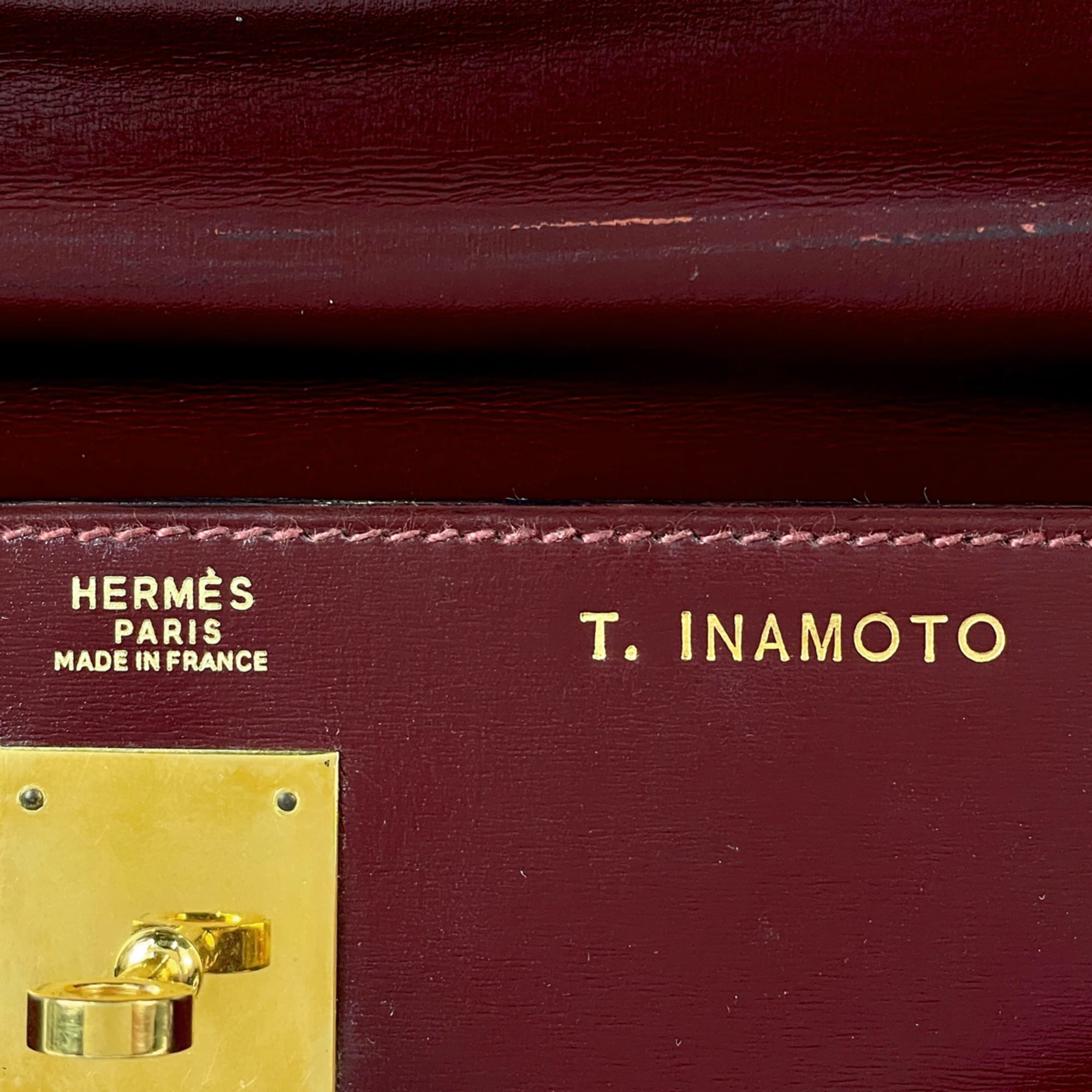 Hermes Kelly Rouge H Box Calf Leather Handbag (Pre-Owned)