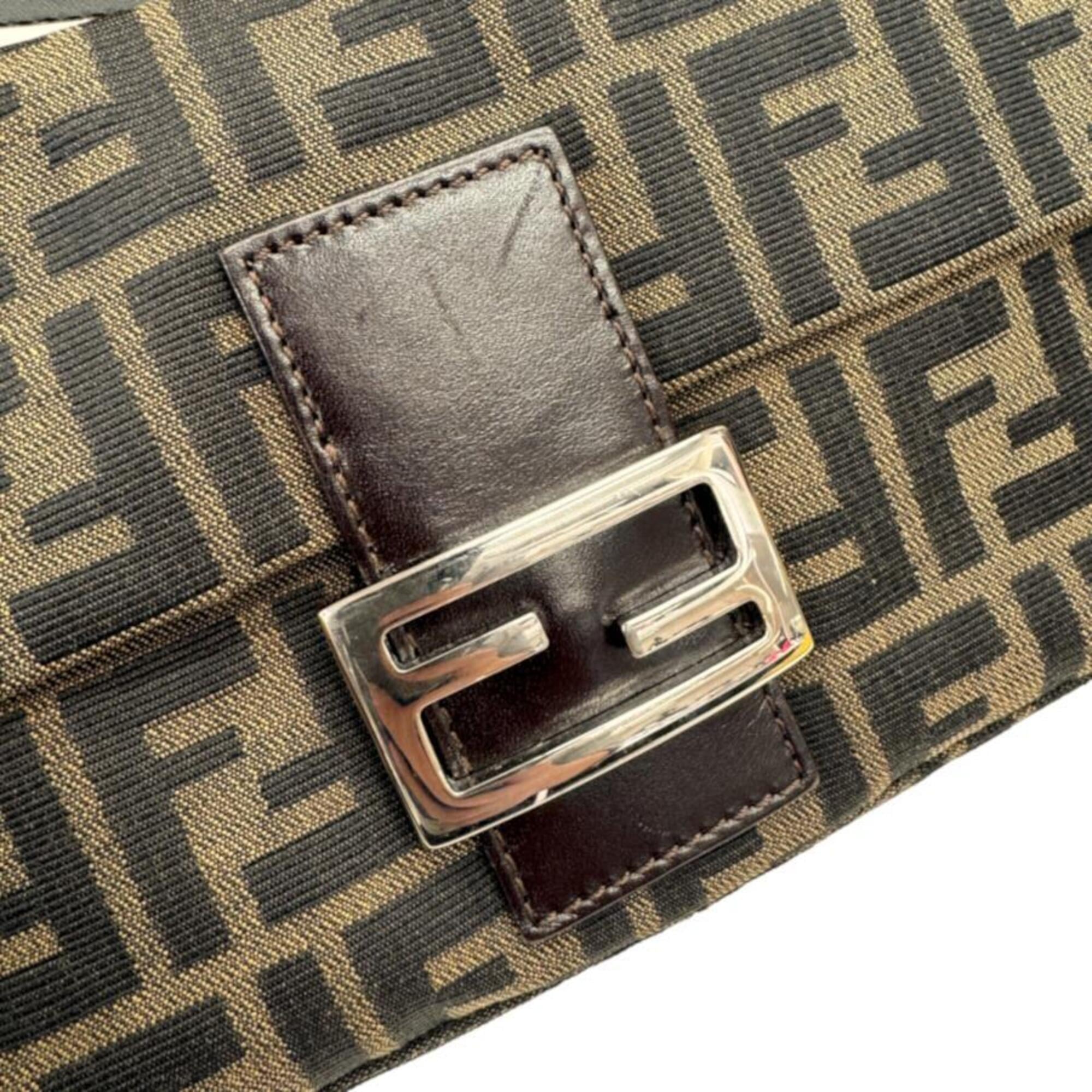 Fendi Brown Canvas Leather Handbag Pouch (Pre-Owned)
