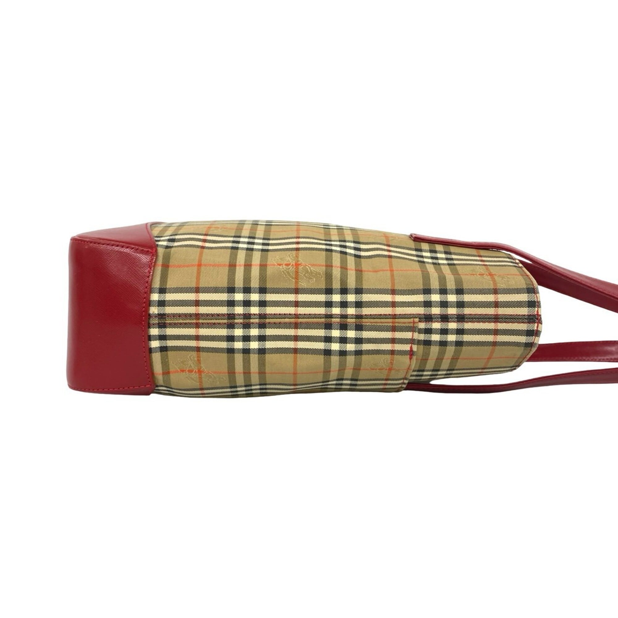 Burberry Beige Red Color Canvas Leather Shoulder Bag Tote Bag (Pre-Owned)