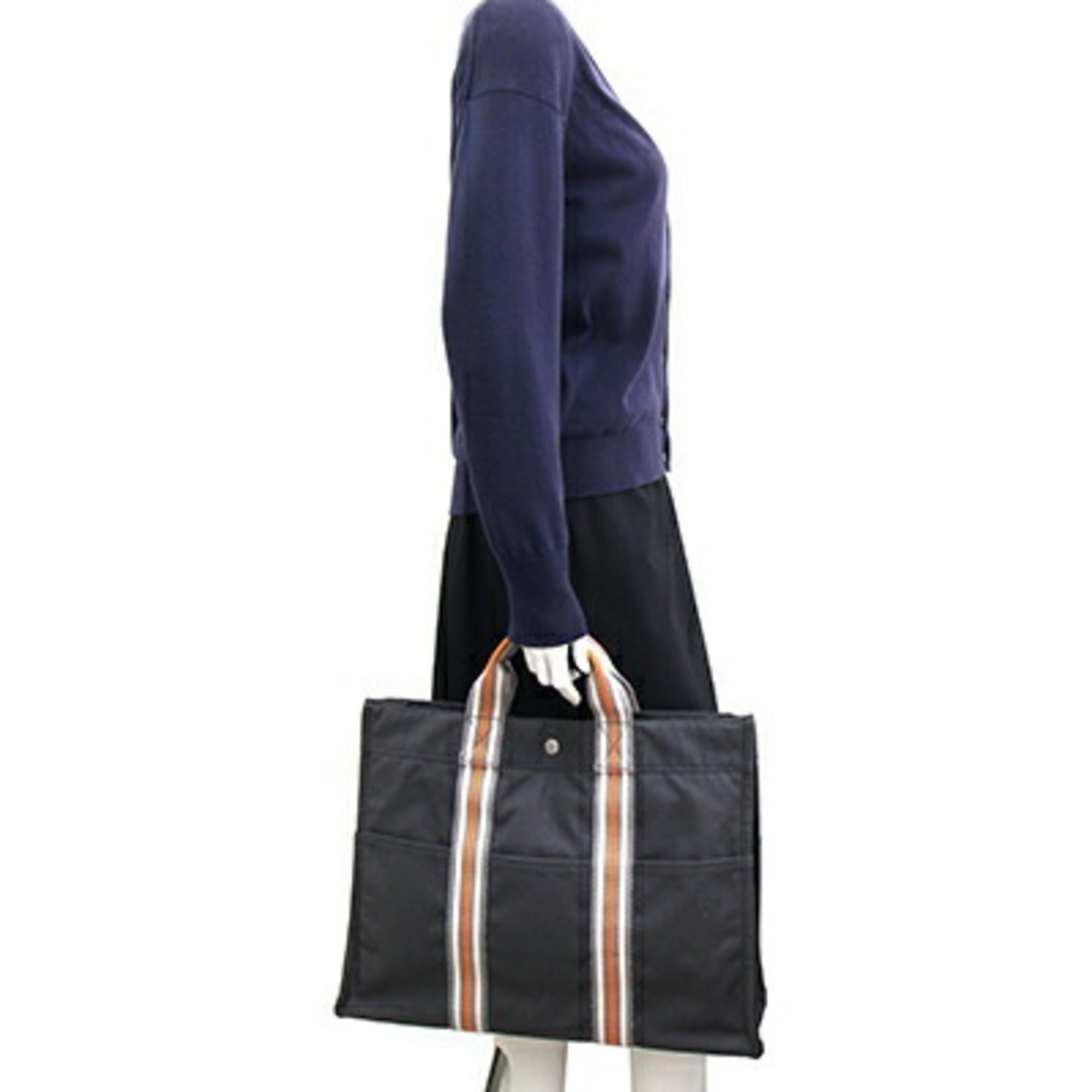 Hermes Fourre Tout Gray Orange Cotton Canvas Handbag Tote Bag (Pre-Owned)