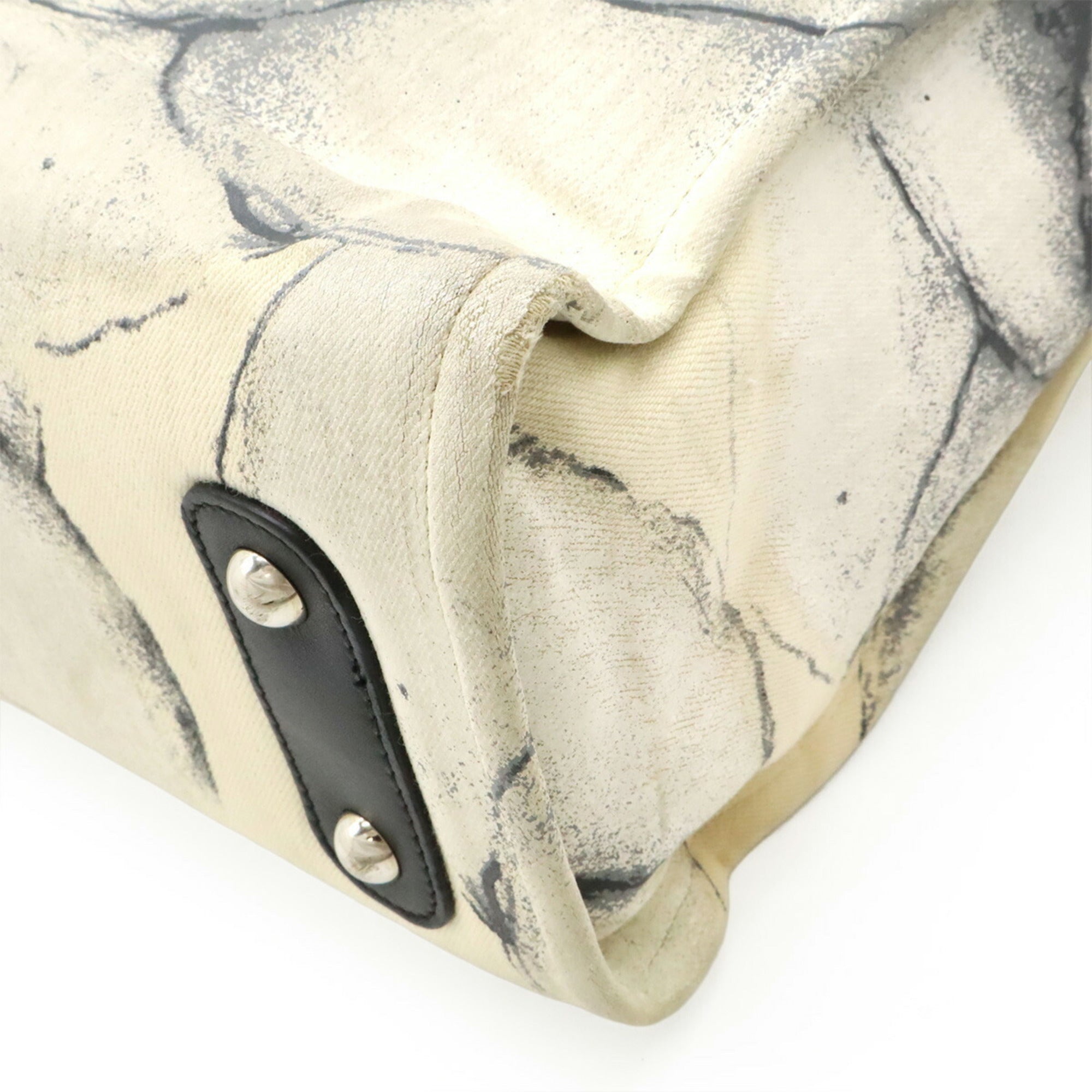 Chanel Black Off-White White Canvas Leather Shoulder Bag Tote Bag (Pre-Owned)