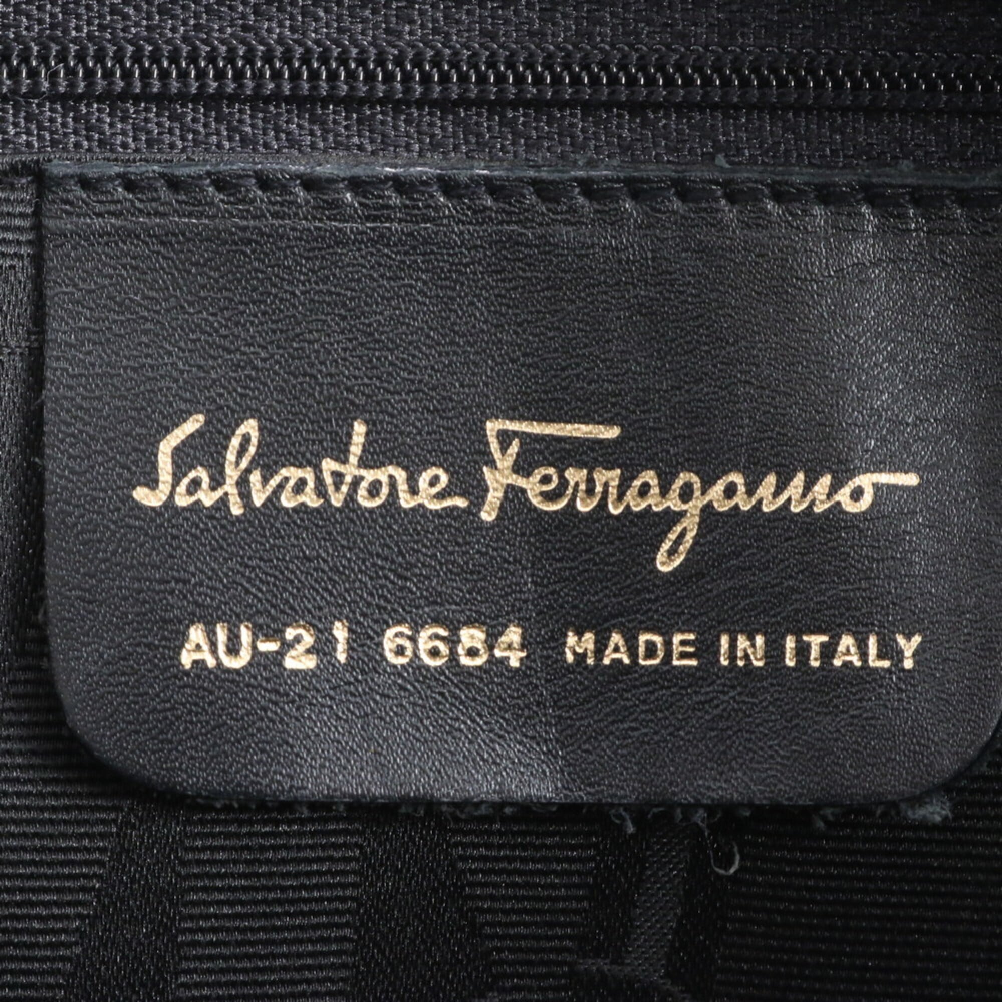 Salvatore Ferragamo Brown Dark Brown Leather Canvas Handbag Tote Bag (Pre-Owned)