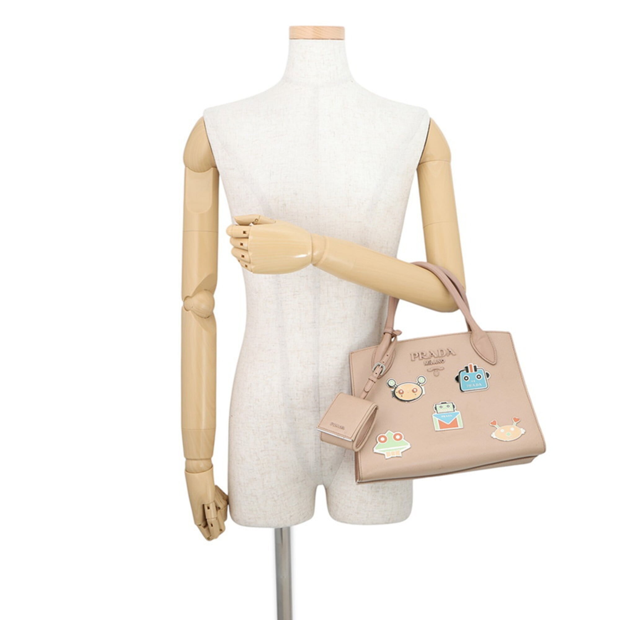 Prada Pink Beige Leather Handbag Pouch Shoulder Bag (Pre-Owned)