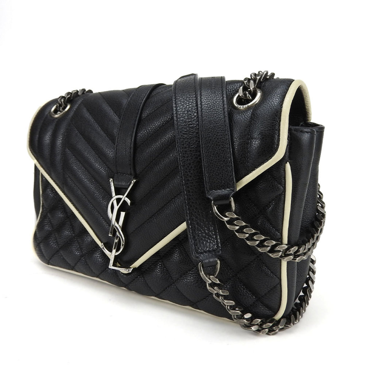 Saint Laurent Black Ivory Leather Shoulder Bag (Pre-Owned)