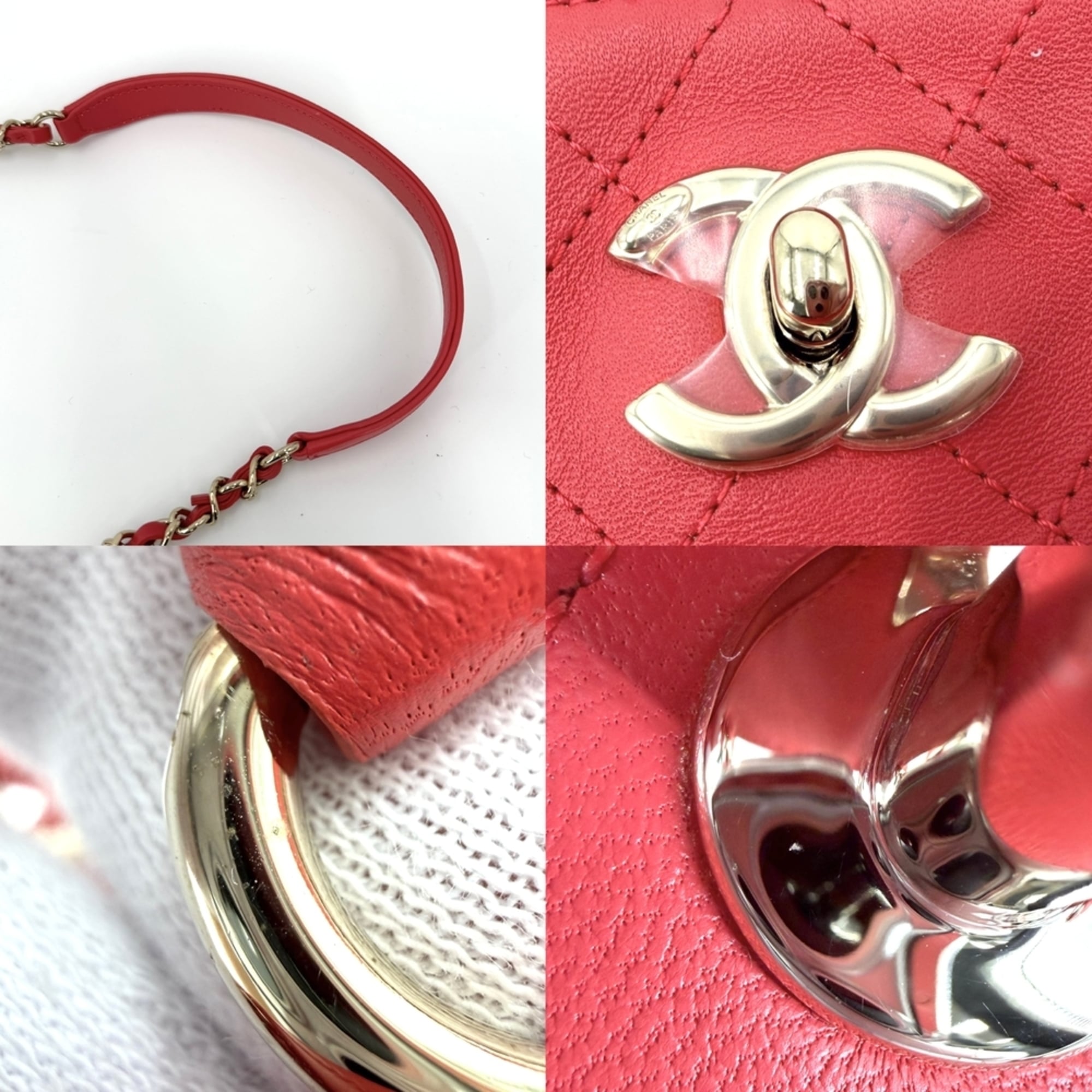 Chanel Matelasse Red Color Leather Handbag Shoulder Bag (Pre-Owned)