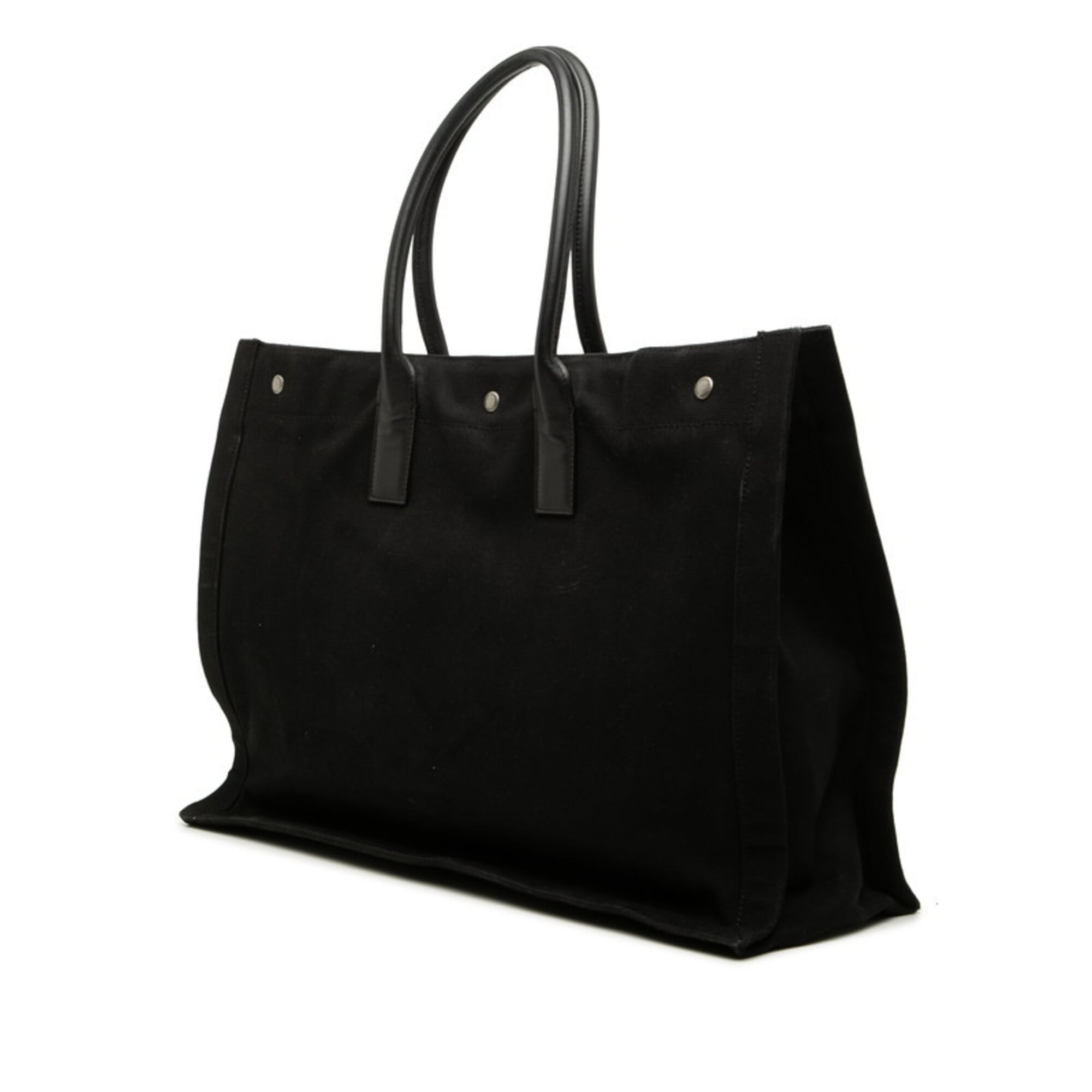 Saint Laurent Black Canvas Leather Handbag Tote Bag (Pre-Owned)