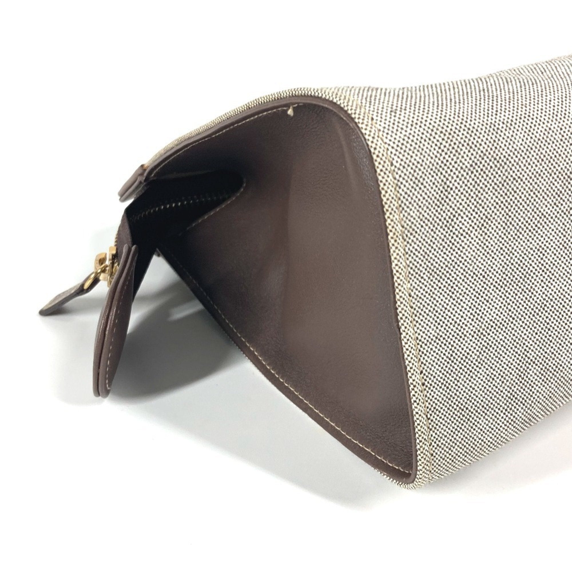 Bvlgari Brown Gray Canvas Leather Pouch (Pre-Owned)