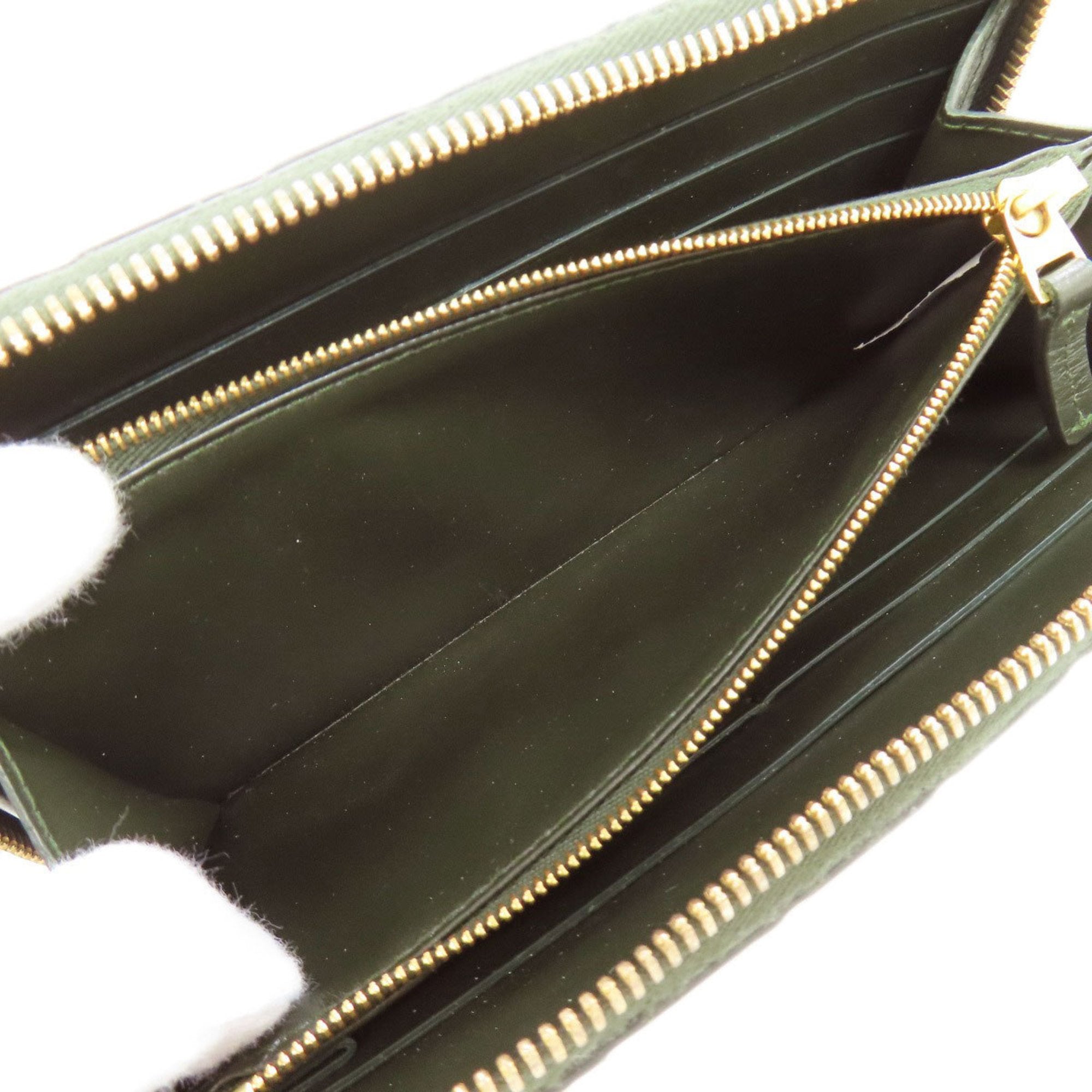 Bottega Veneta Intrecciato Dark Green Leather Long Wallet (Bi-Fold) (Pre-Owned)