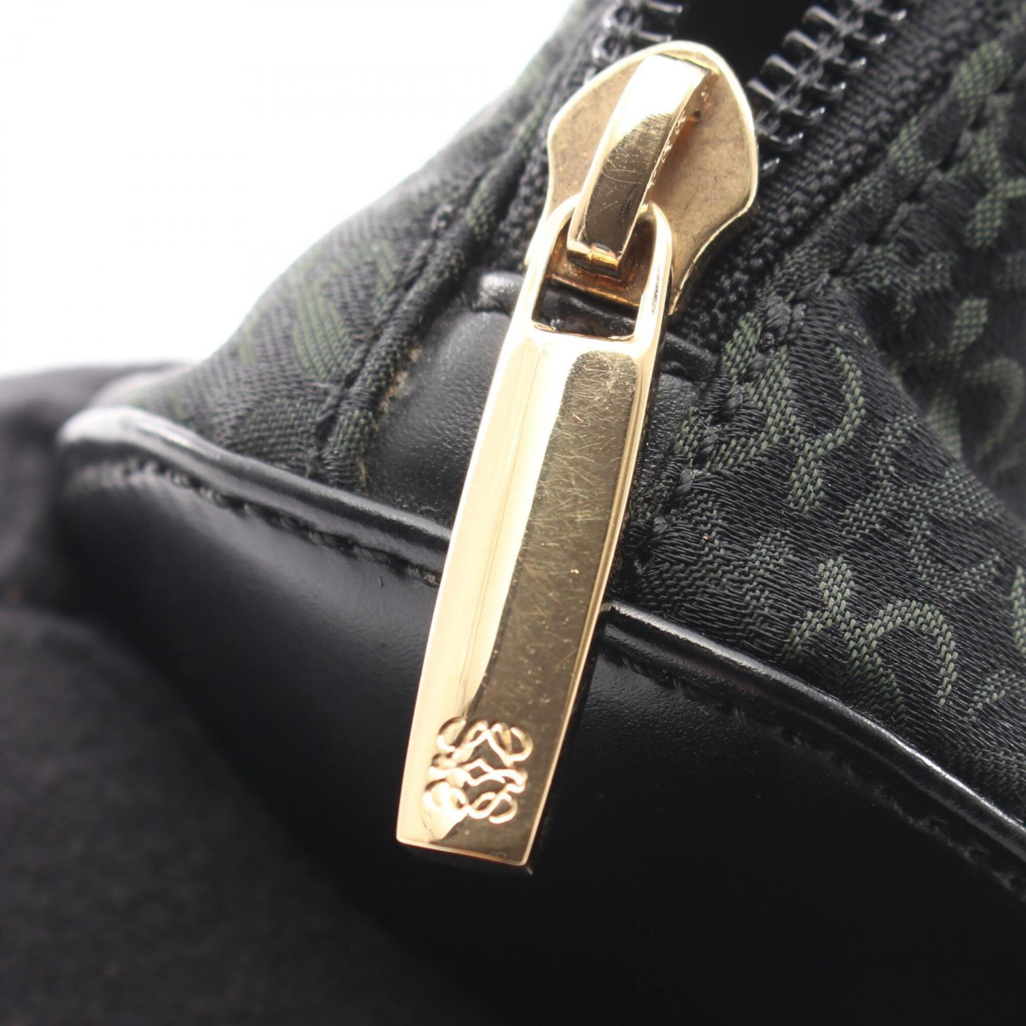 Loewe Black Green Canvas Leather Clutch Bag Handbag (Pre-Owned)