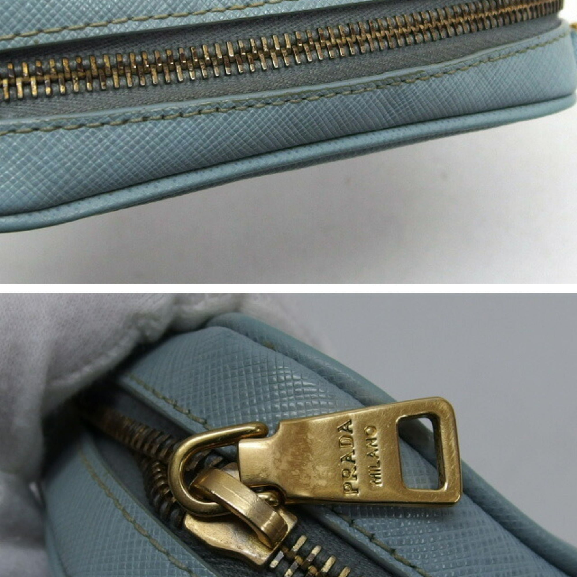 Prada Saffiano Light Blue Leather Pochette Shoulder Bag (Pre-Owned)
