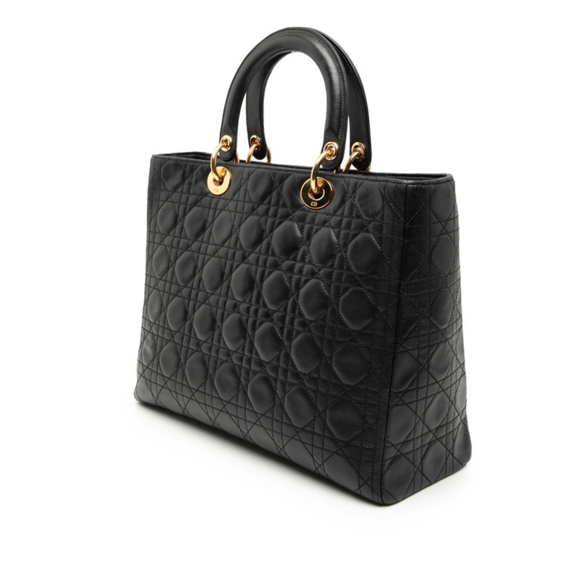 Christian Dior Lady Dior Black Leather Handbag Shoulder Bag (Pre-Owned)