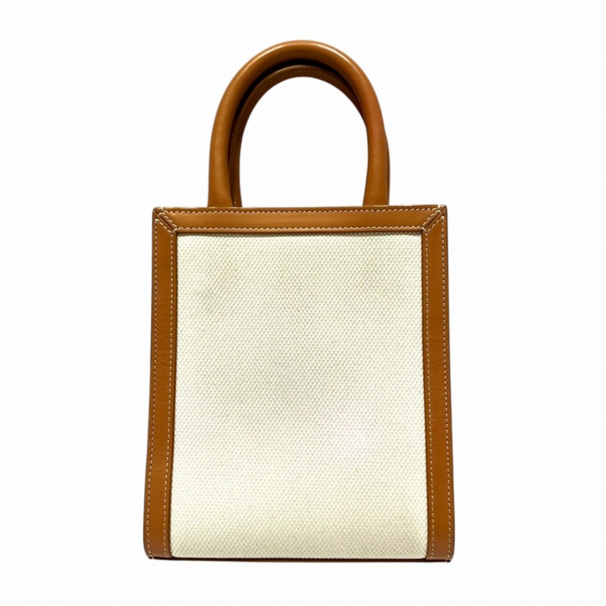 Celine Brown Ivory Canvas Leather Shoulder Bag (Pre-Owned)