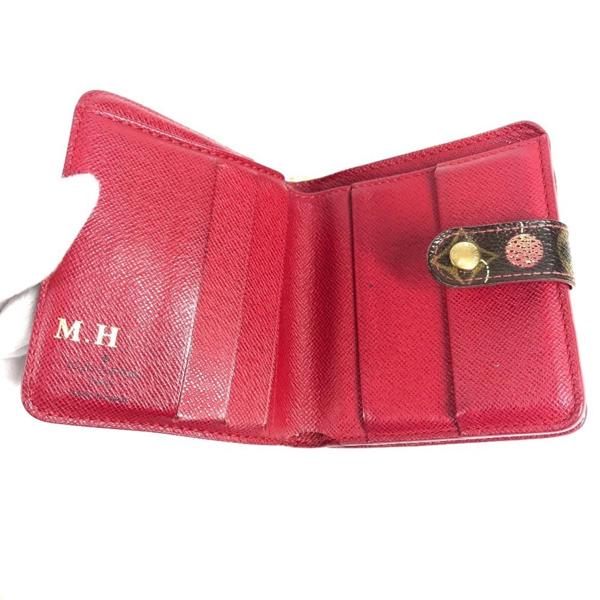Louis Vuitton Brown Red Color Monogram Cherry Blossom Canvas Wallet (Bi-Fold) (Pre-Owned)