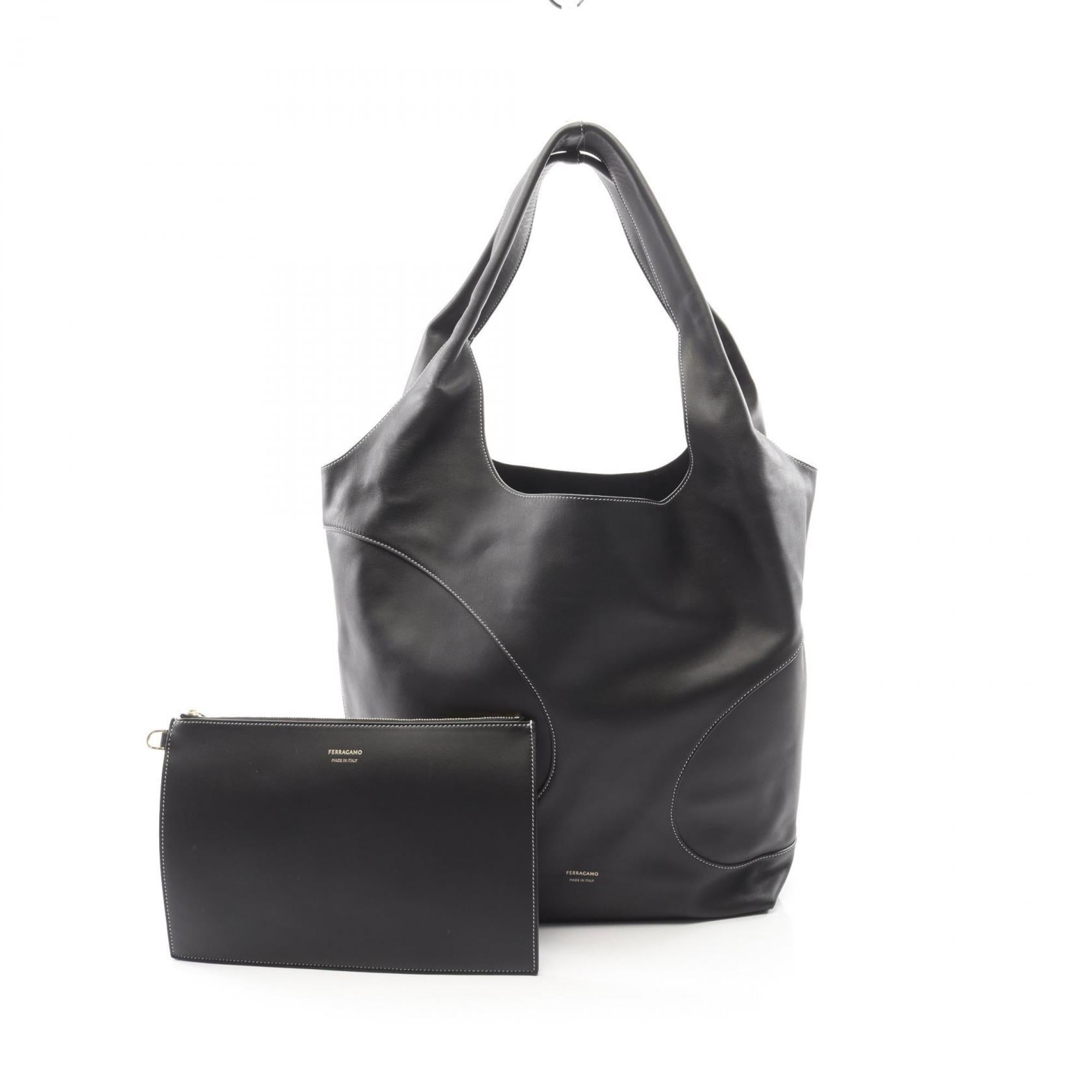 Salvatore Ferragamo Black Leather Handbag Pouch Tote Bag (Pre-Owned)