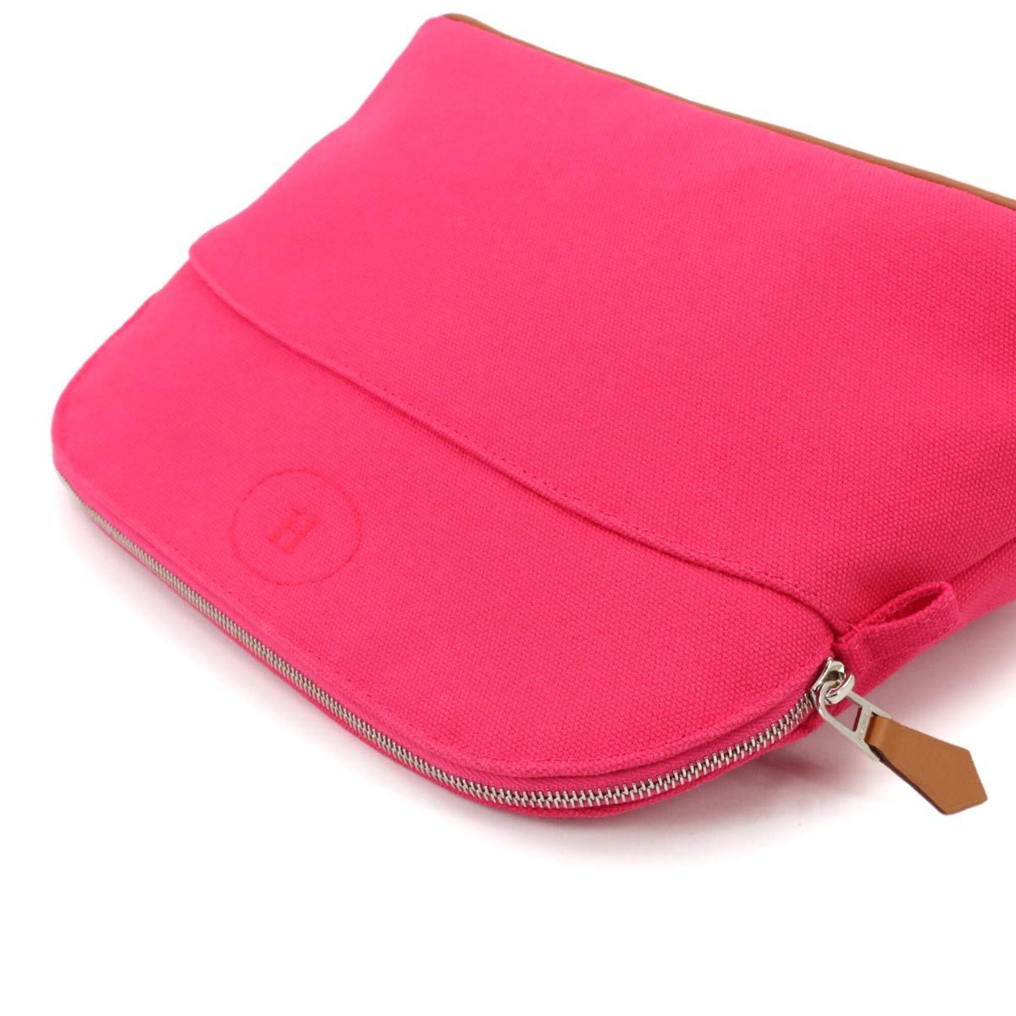 Hermes Pink Cotton Canvas Leather Pouch (Pre-Owned)