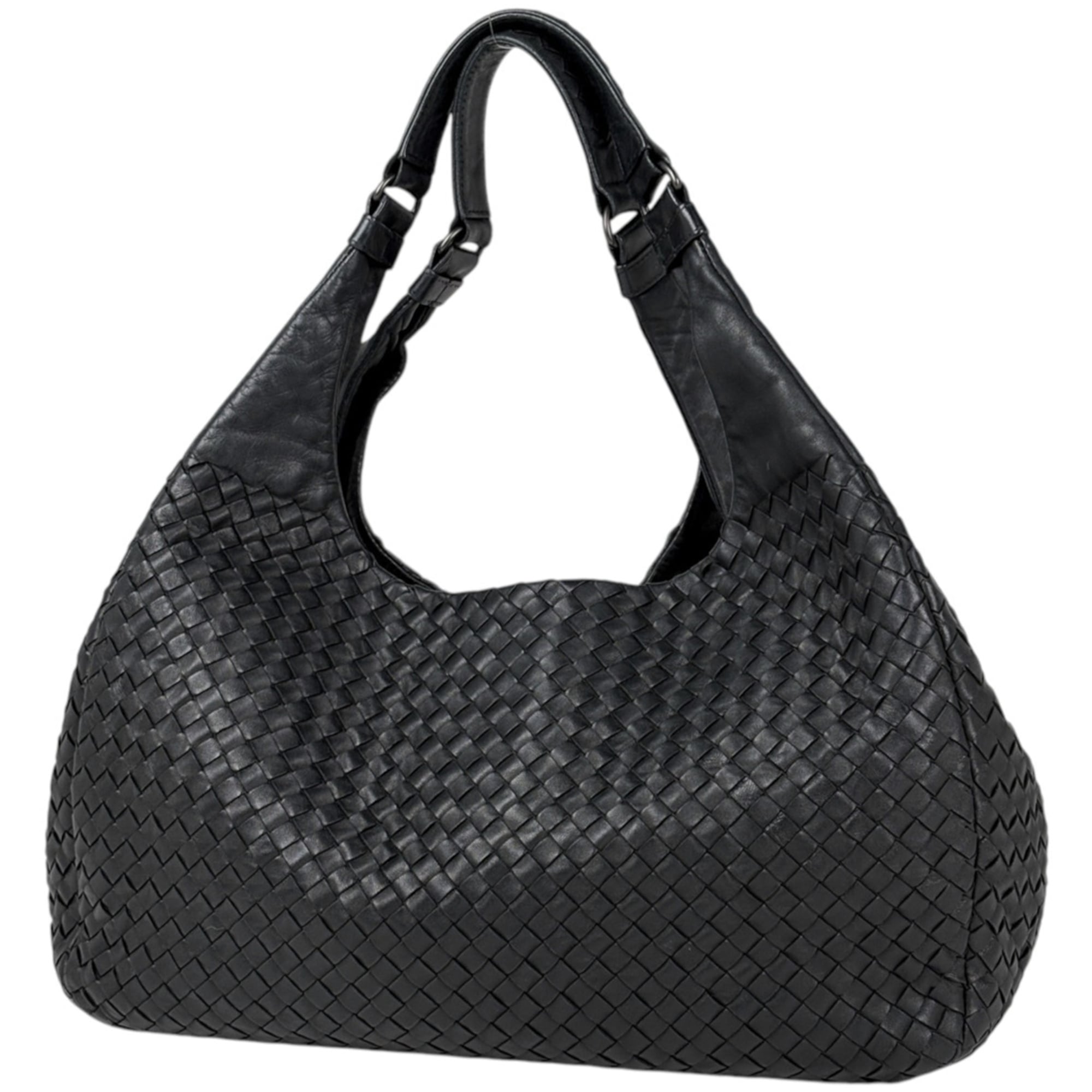 Bottega Veneta Intrecciato Black Leather Shoulder Bag (Pre-Owned)