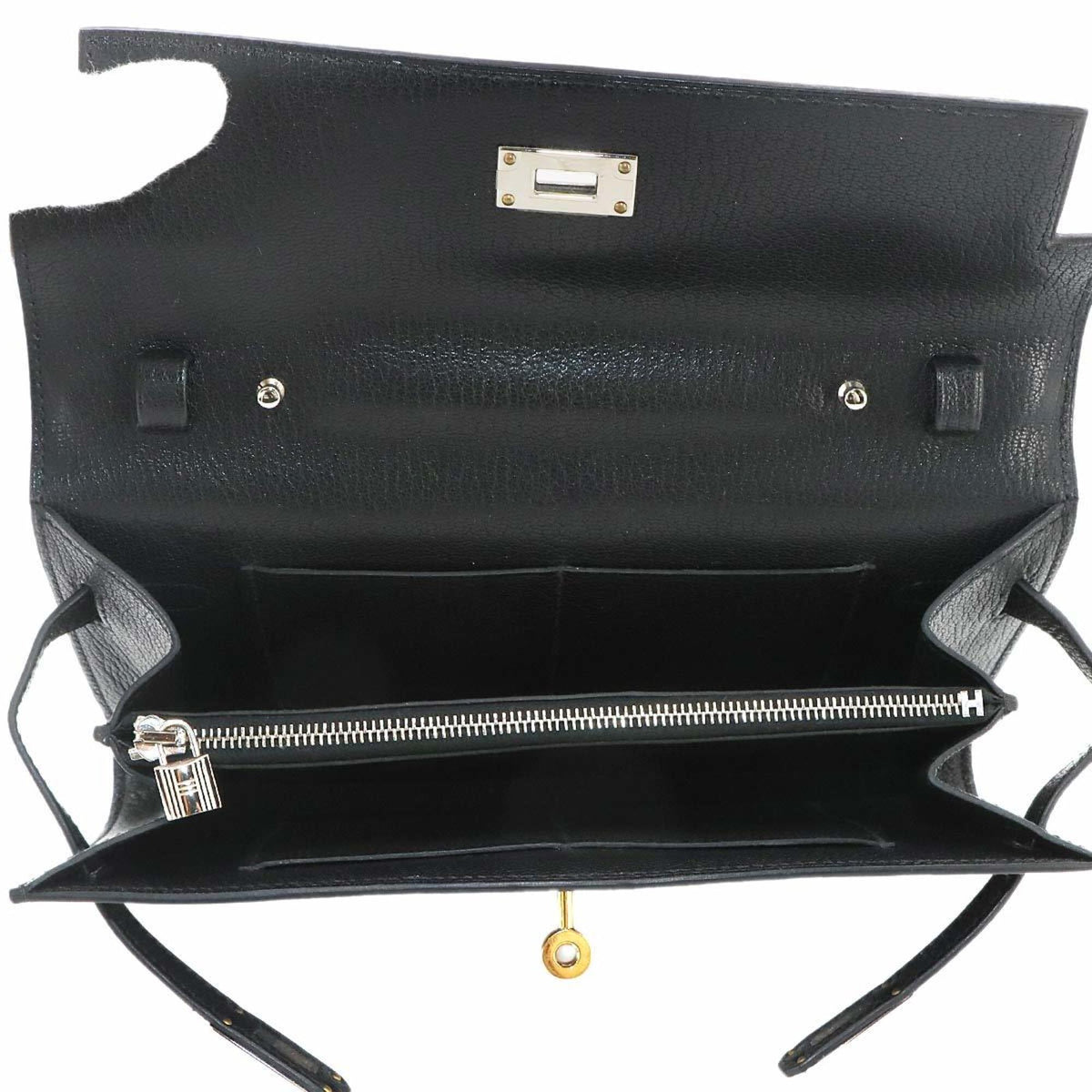 Hermes Kelly Black Chevre Leather Chain/Shoulder Wallet (Pre-Owned)