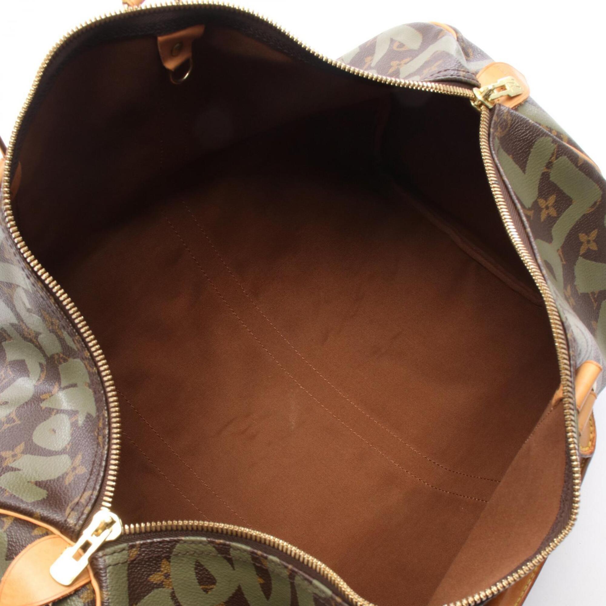 Louis Vuitton Brown Khaki Coated Canvas Leather Boston Bag Handbag (Pre-Owned)