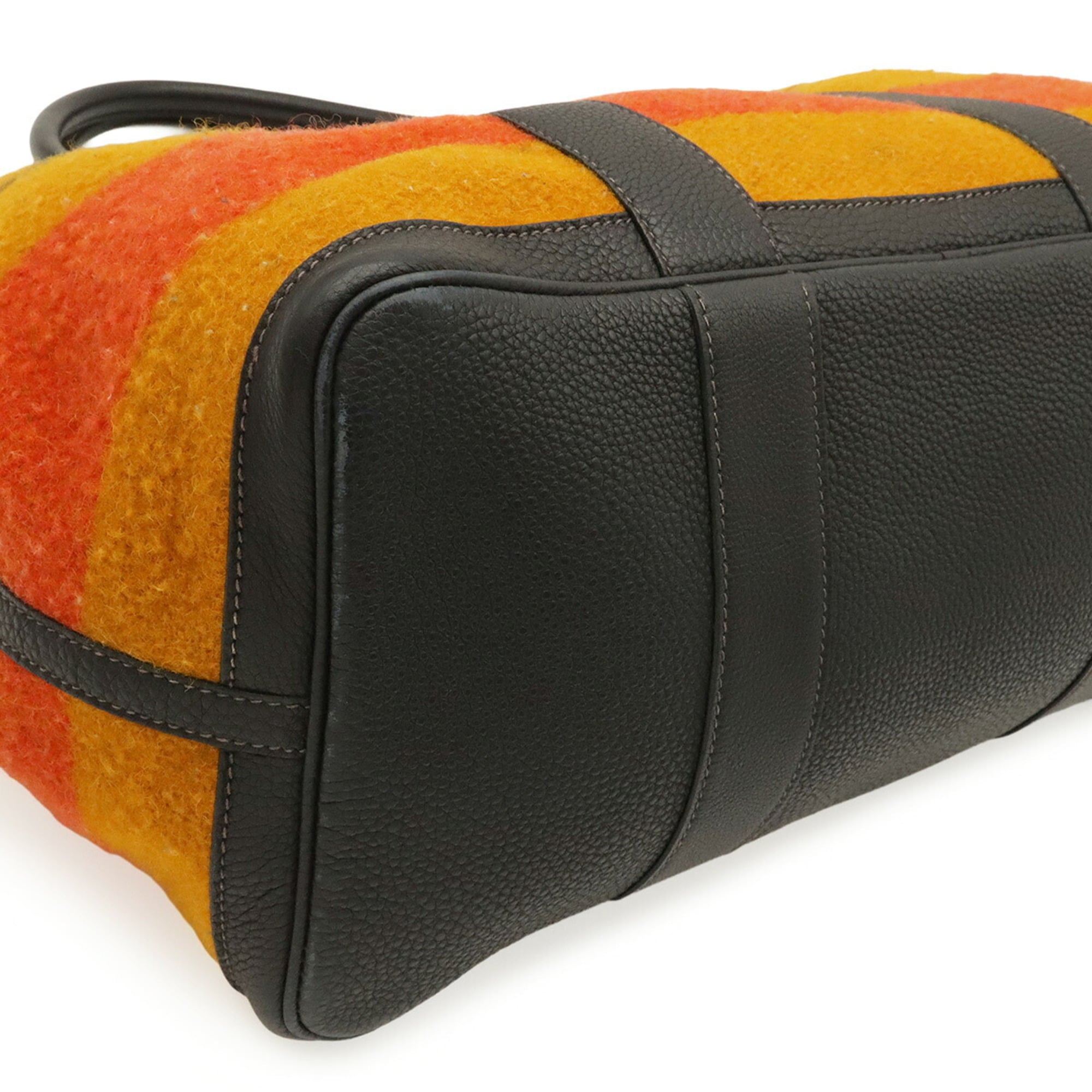 Hermes Garden Navy Orange Yellow Wool Leather Handbag Tote Bag (Pre-Owned)