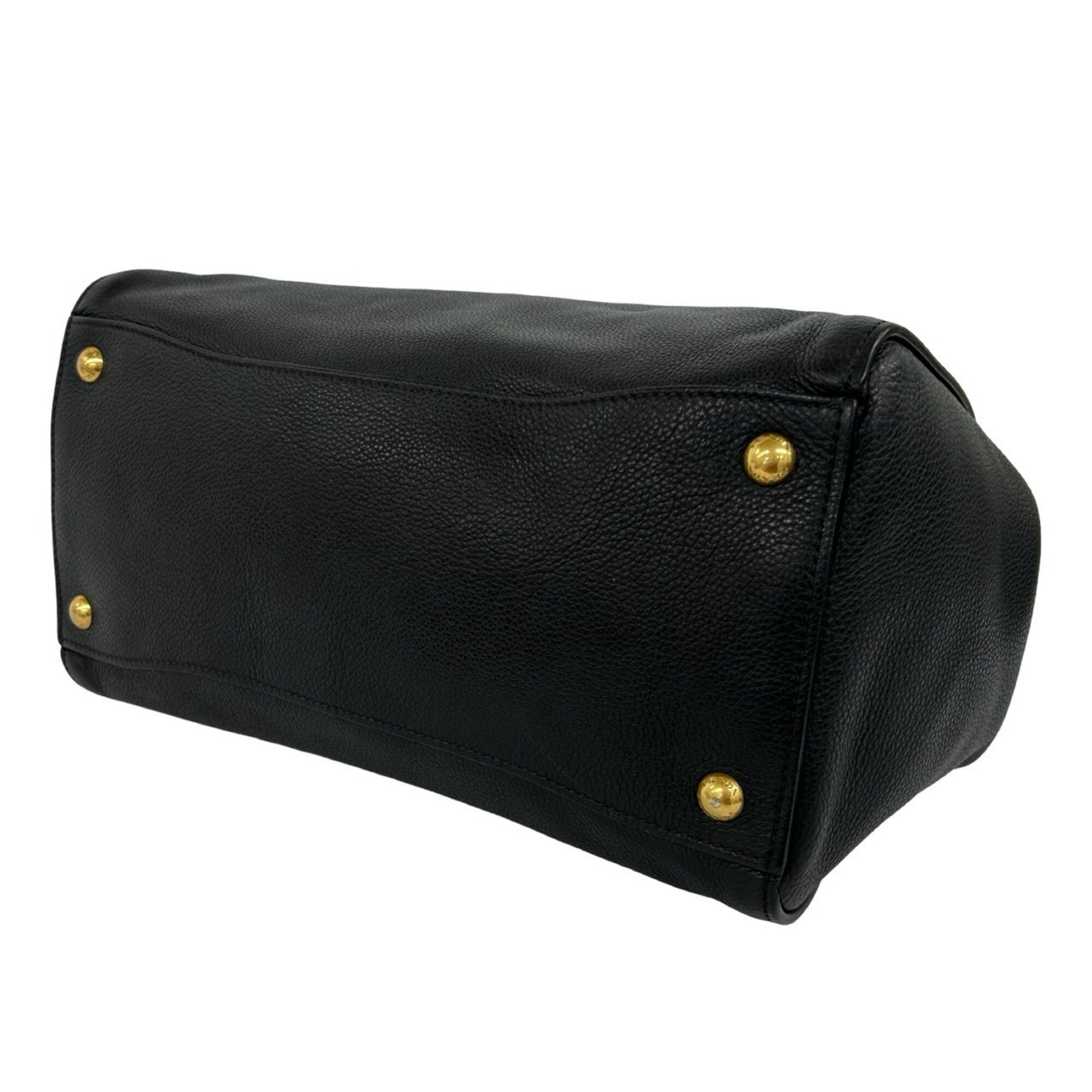 Prada Black Leather Handbag Shoulder Bag Tote Bag (Pre-Owned)