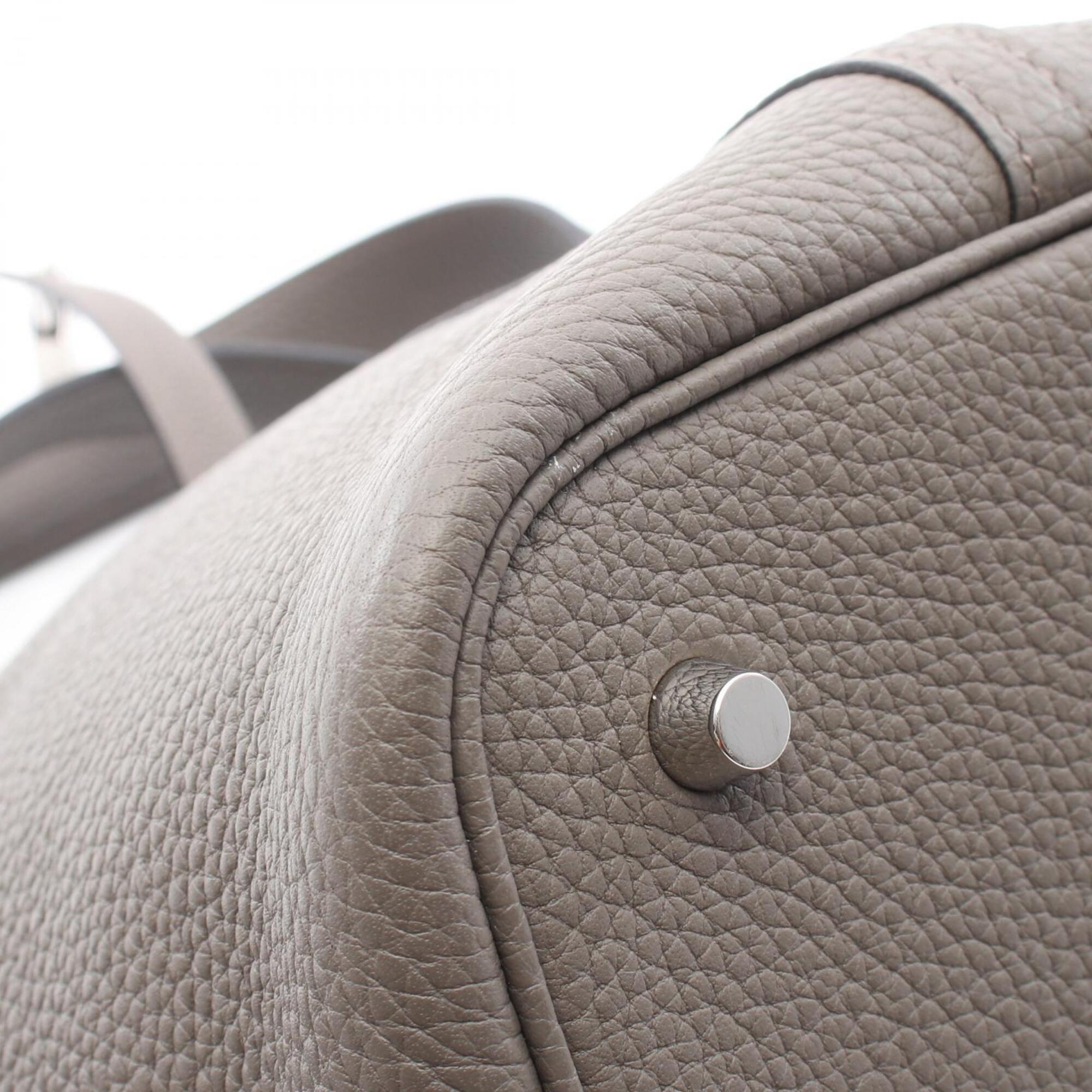 Hermes Etain Gray Leather Handbag (Pre-Owned)