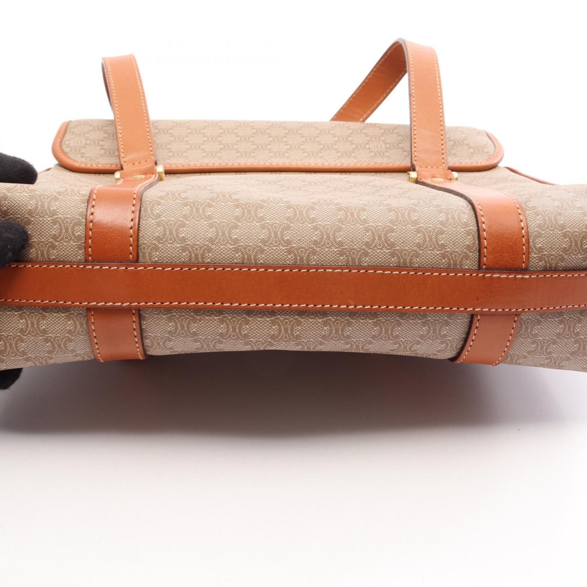 Celine Beige Brown Coated Canvas Leather Handbag (Pre-Owned)