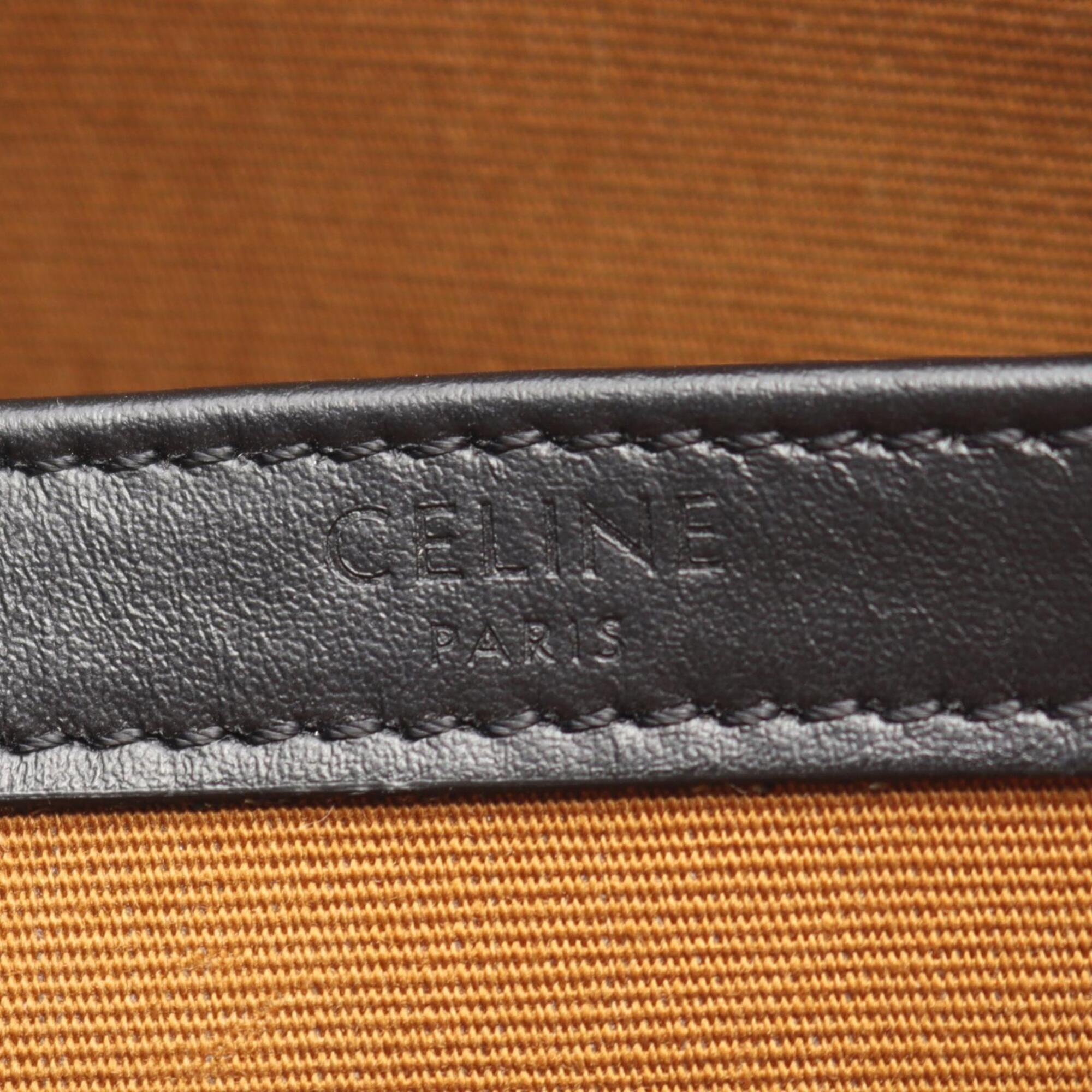 Celine Black Brown White Coated Canvas Leather Handbag Messenger Bag Shoulder Bag (Pre-Owned)