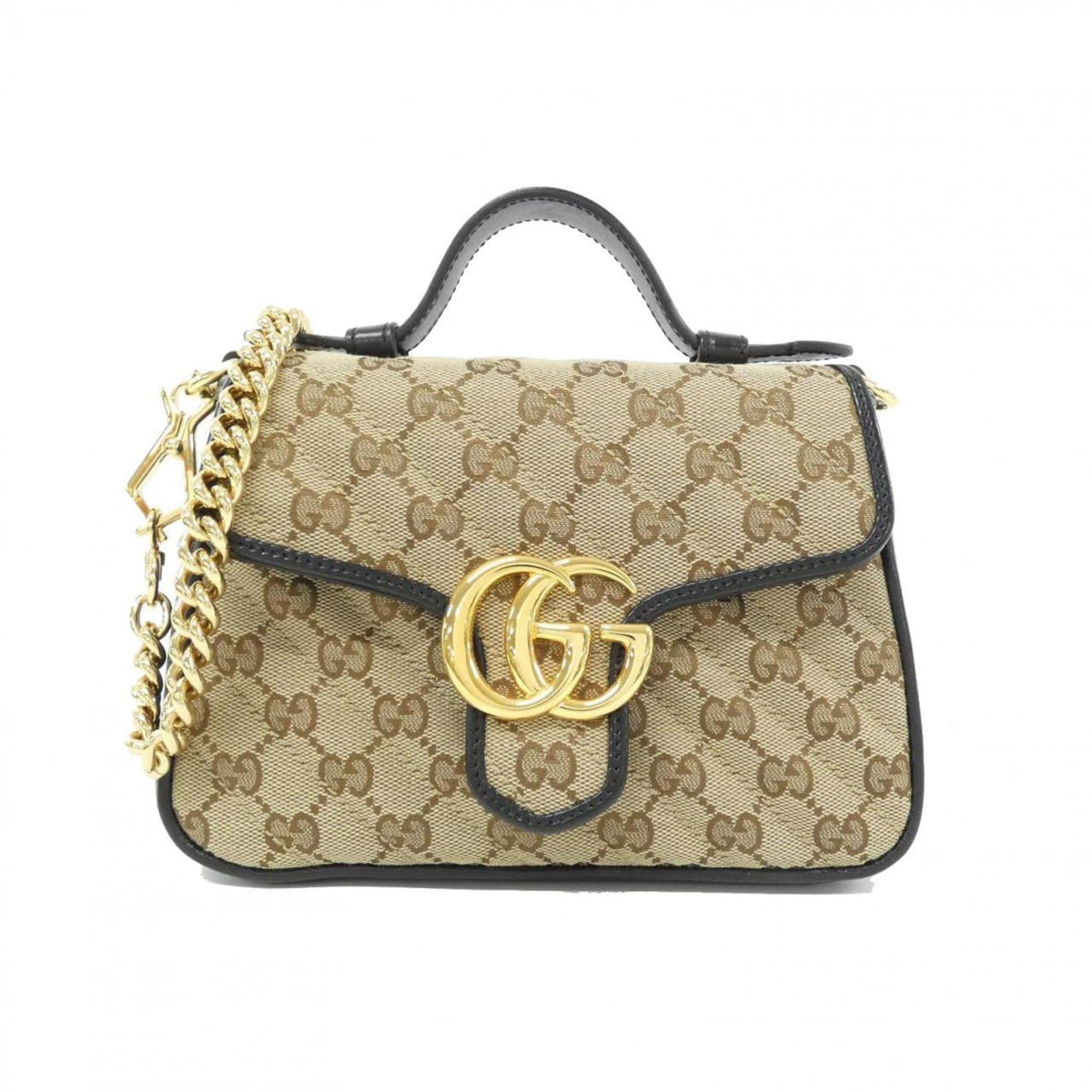 Gucci Beige Black Gg Canvas Leather Handbag (Pre-Owned)