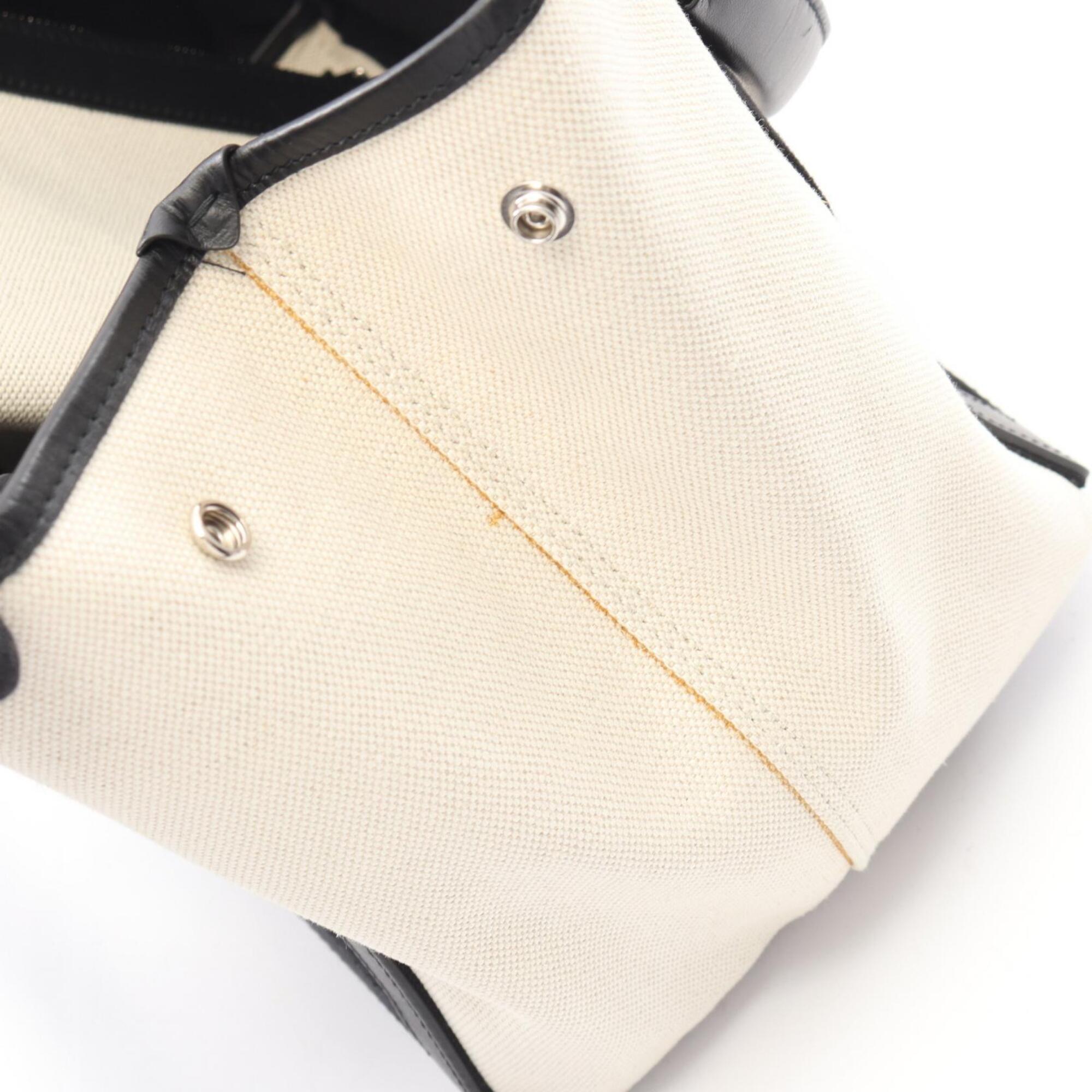 Balenciaga Black Ivory Canvas Leather Handbag Tote Bag (Pre-Owned)