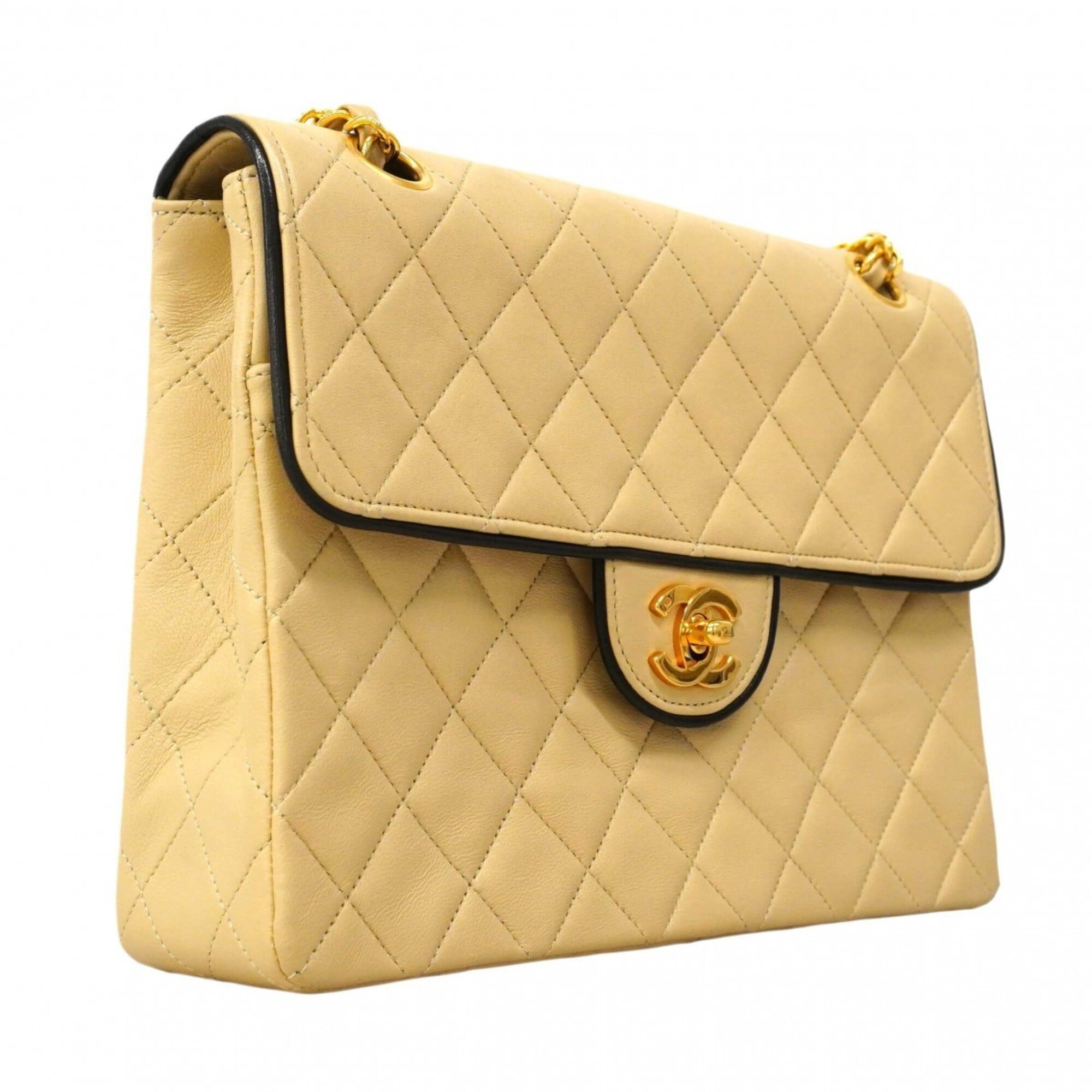 Chanel Beige Black Leather Shoulder Bag (Pre-Owned)