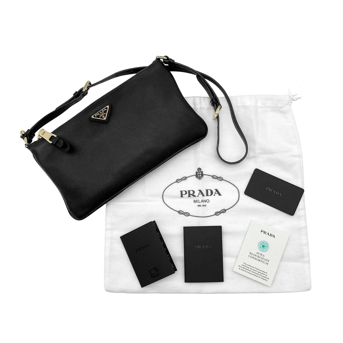 Prada Black Gold Leather Handbag Shoulder Bag (Pre-Owned)
