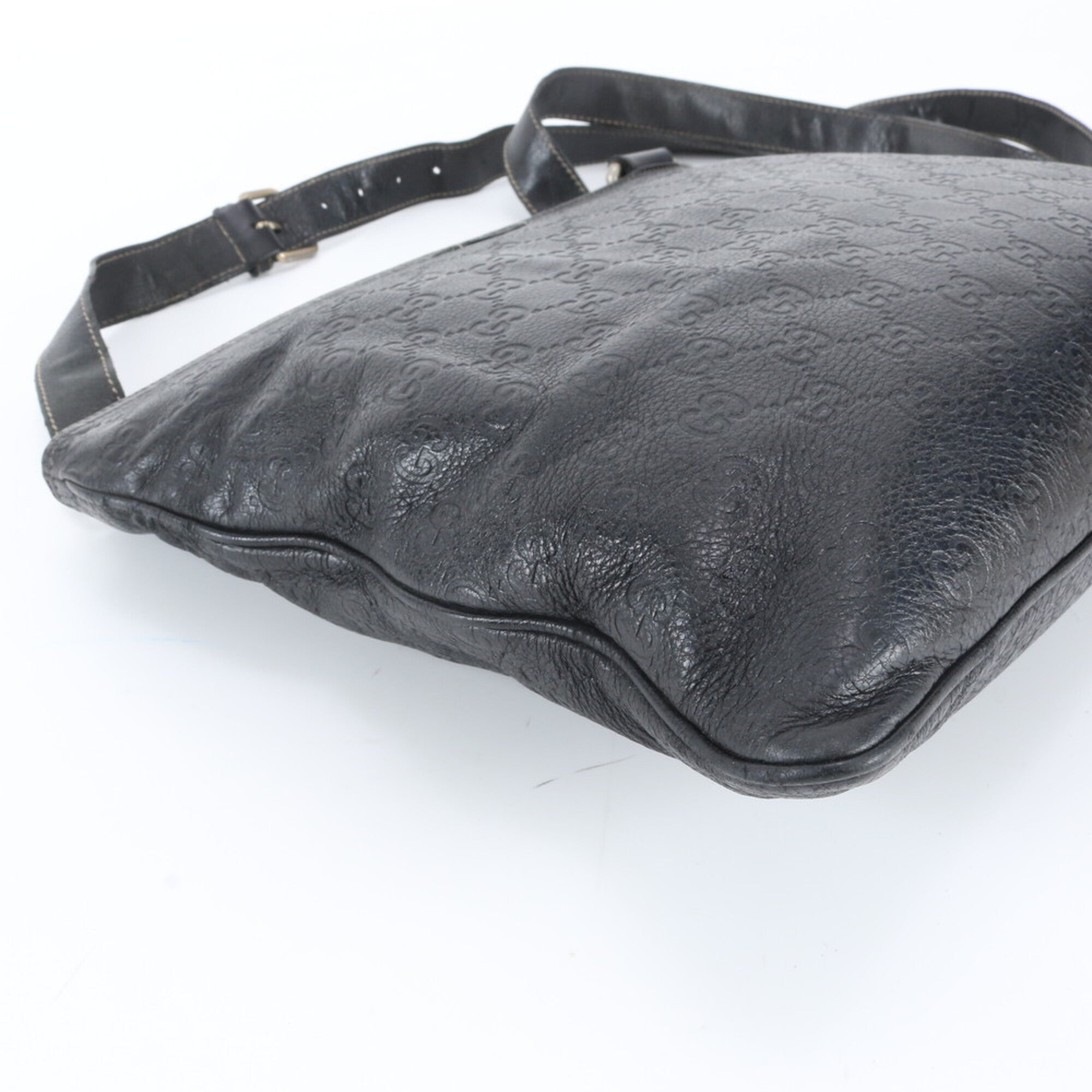 Gucci Black Leather Messenger Bag Shoulder Bag Tote Bag (Pre-Owned)