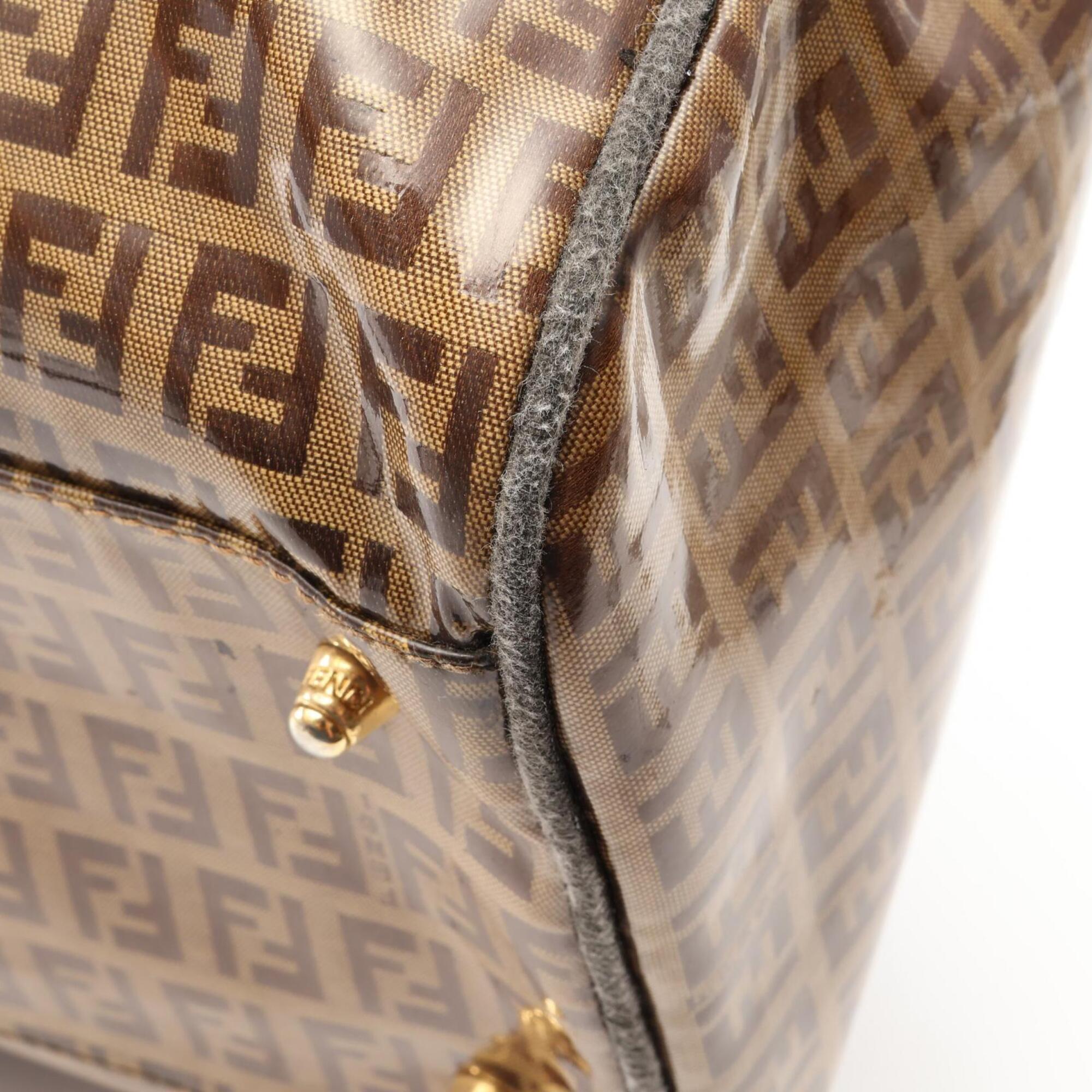 Fendi Beige Brown Canvas Leather Boston Bag Handbag (Pre-Owned)