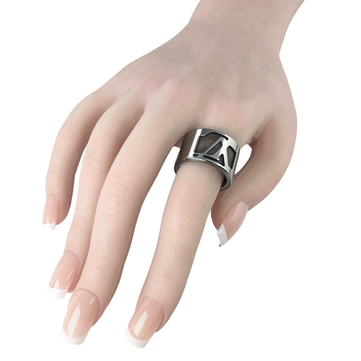 Louis Vuitton Silver Brown Gold Plating Wood Band Ring (Pre-Owned)