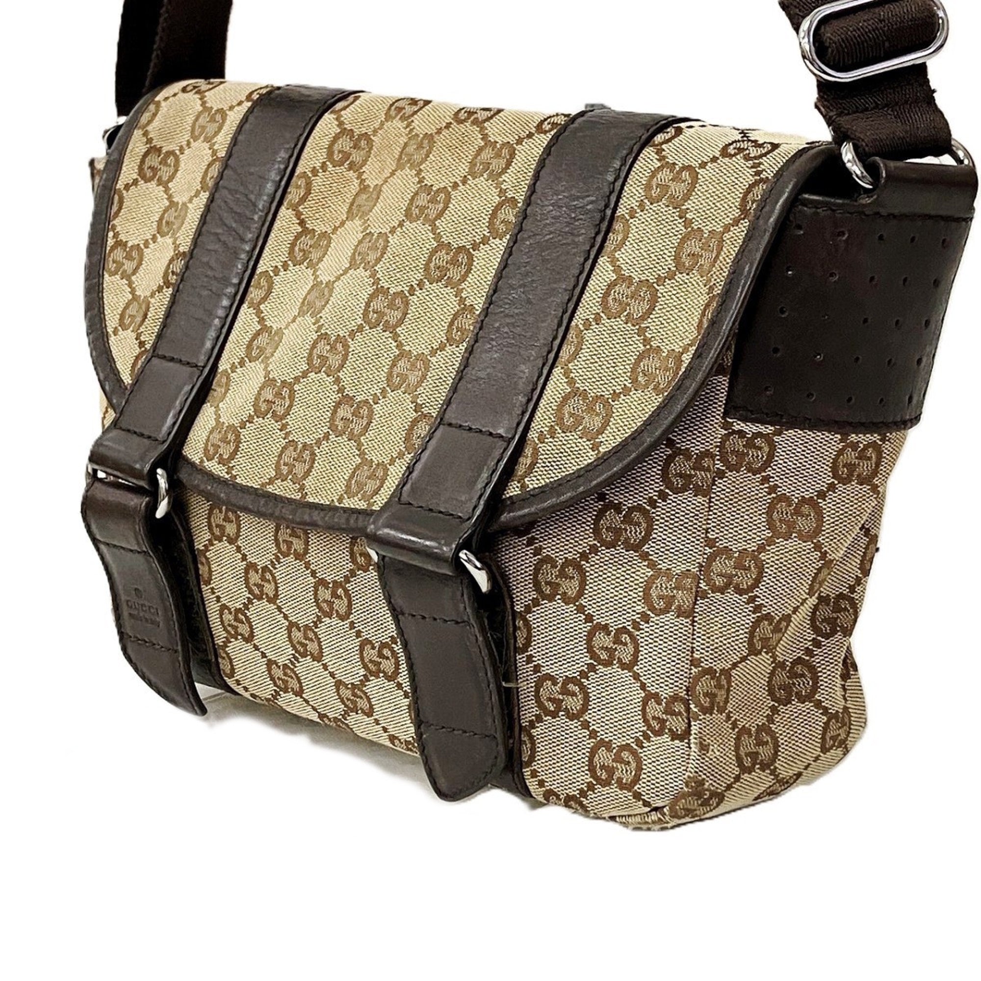 Gucci Gg Canvas Beige Brown Gg Canvas Leather Shoulder Bag (Pre-Owned)