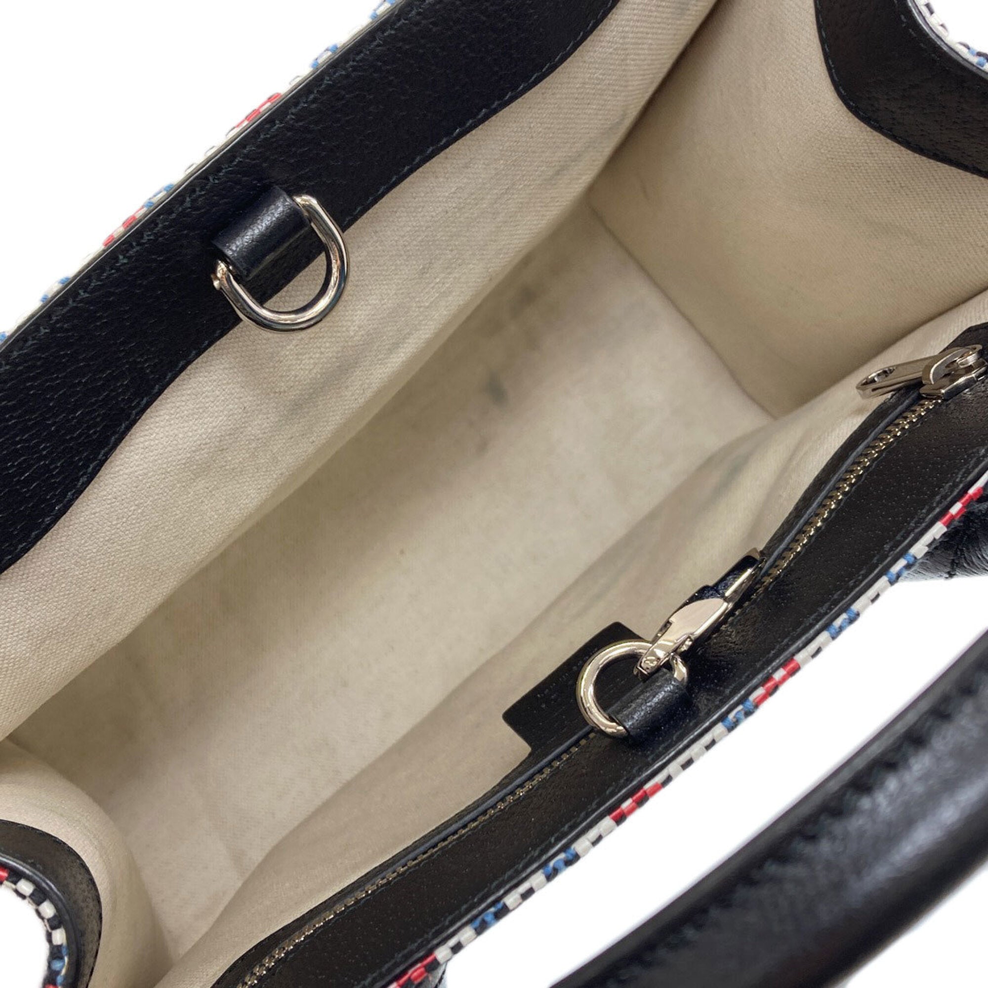 Gucci Black Blue Red Color White Canvas Handbag (Pre-Owned)