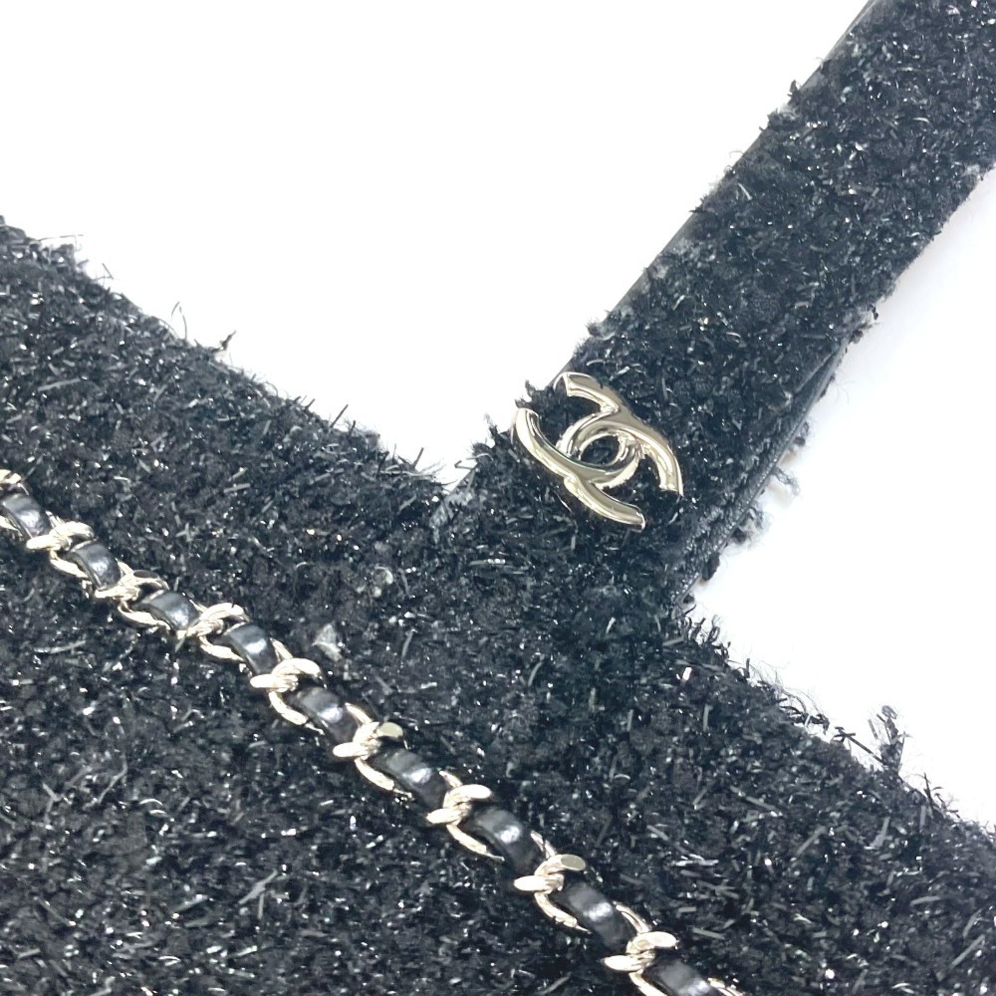 Chanel Black Tweed Shopping Bag Tote Bag (Pre-Owned)