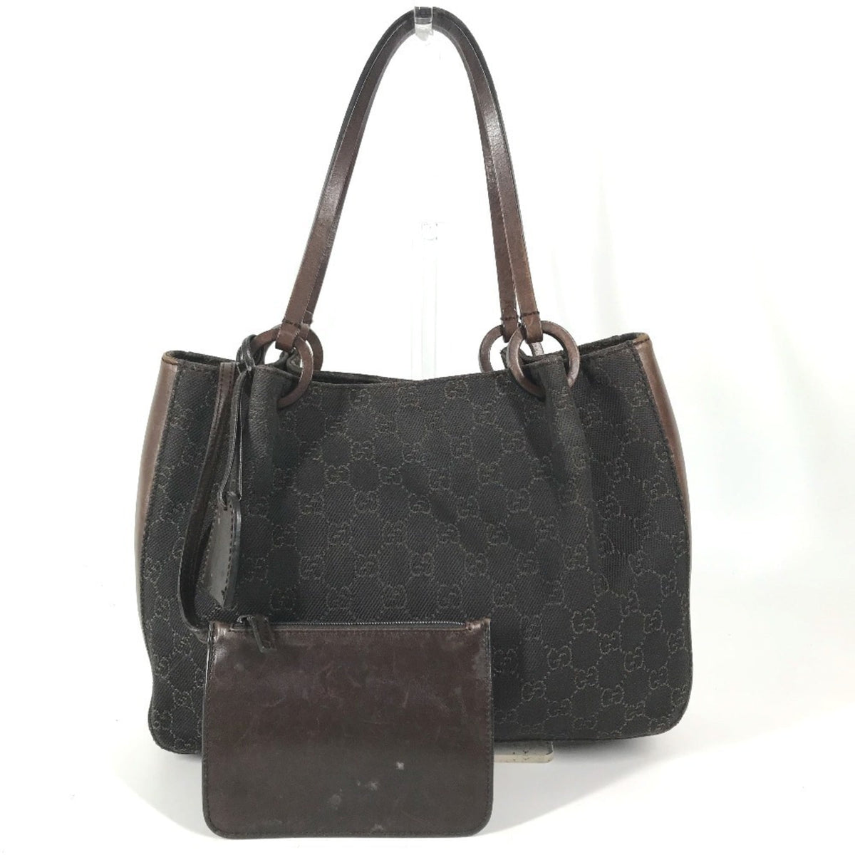 Gucci Brown Leather Canvas Handbag Shoulder Bag Tote Bag (Pre-Owned)