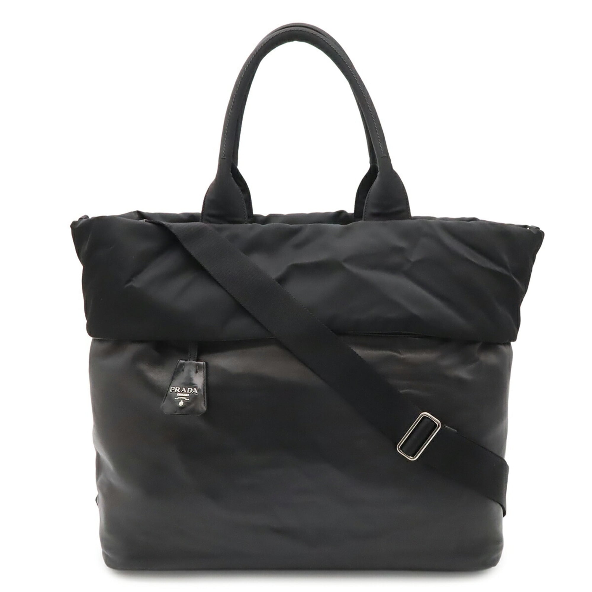 Prada Black Nero Nylon Leather Shoulder Bag Tote Bag (Pre-Owned)
