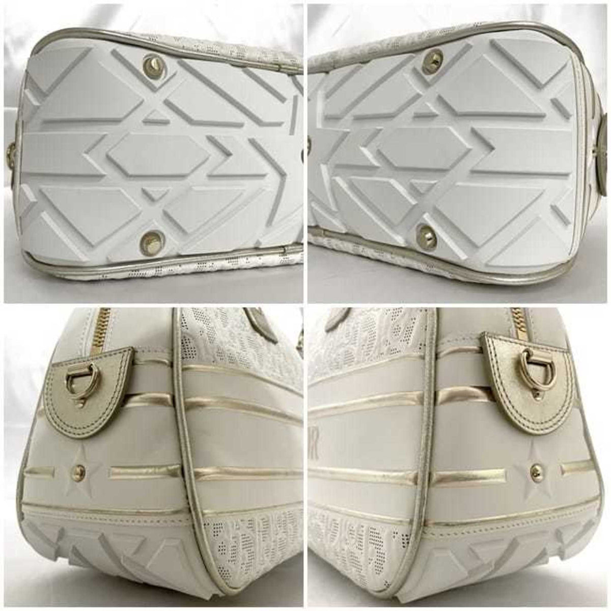 Christian Dior Trotter White Leather Rubber Boston Bag Handbag (Pre-Owned)
