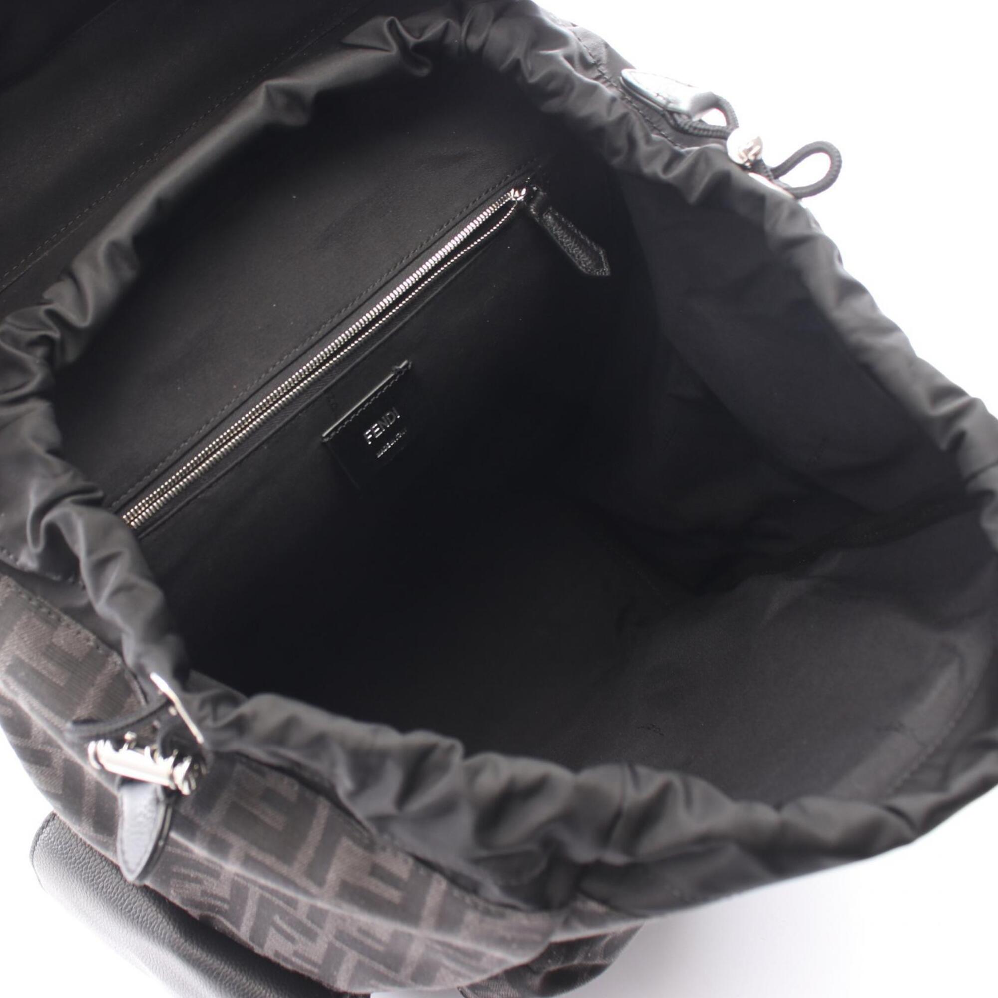 Fendi Black Gray Canvas Leather Backpack (Pre-Owned)