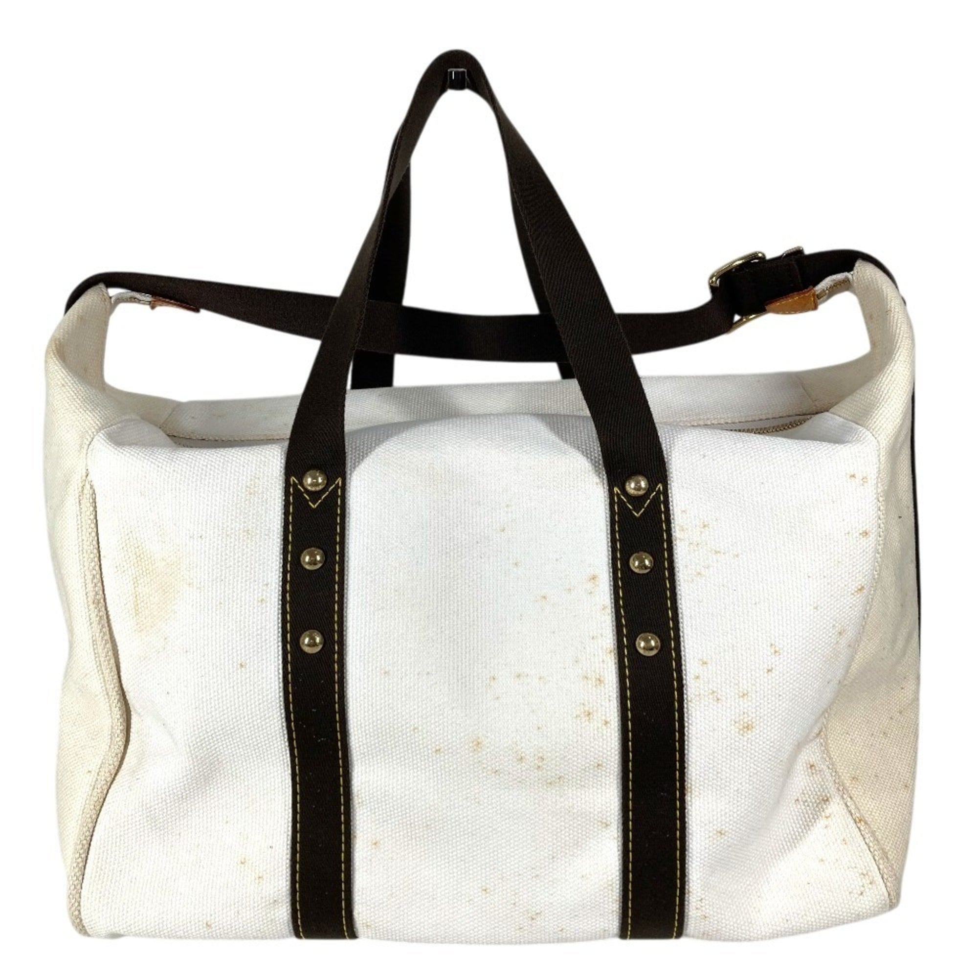Louis Vuitton Brown White Canvas Boston Bag Shoulder Bag Tote Bag (Pre-Owned)