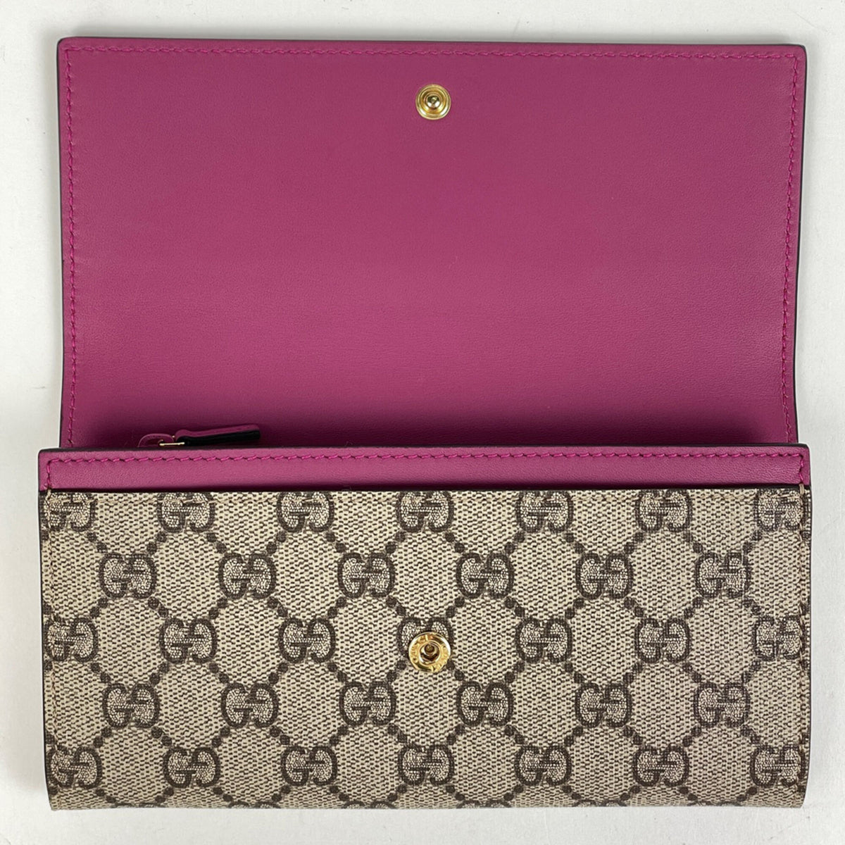 Gucci Beige Red Color Coated Canvas Leather Long Wallet (Bi-Fold) (Pre-Owned)