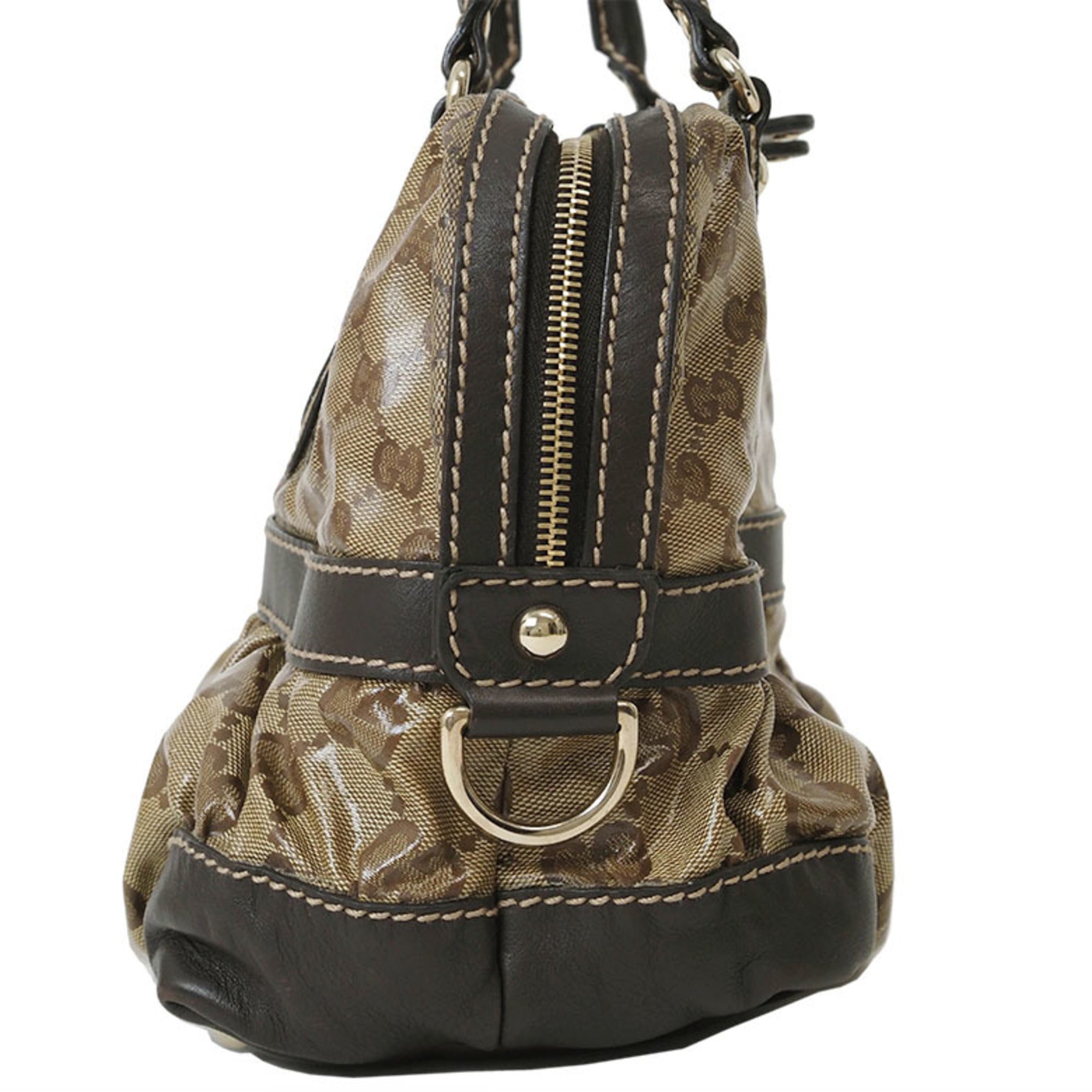 Gucci Gg Crystal Beige Dark Brown Pvc Leather Boston Bag Handbag (Pre-Owned)