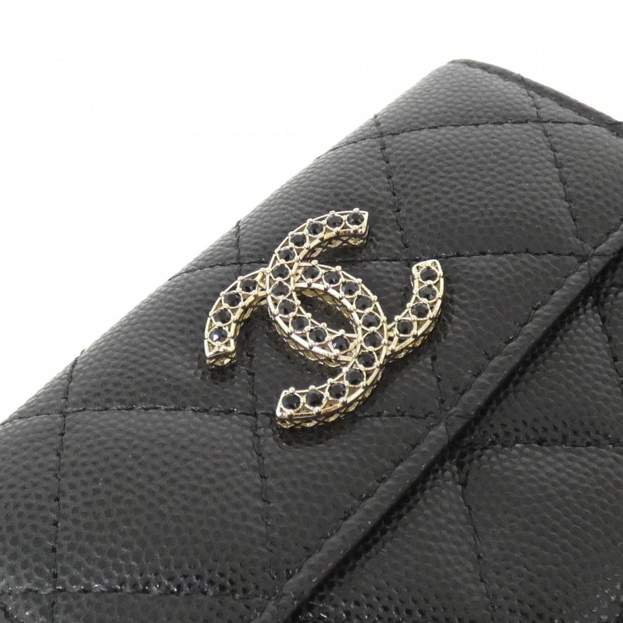 Chanel Black Grained Calfskin Wallet (Tri-Fold) (Pre-Owned)