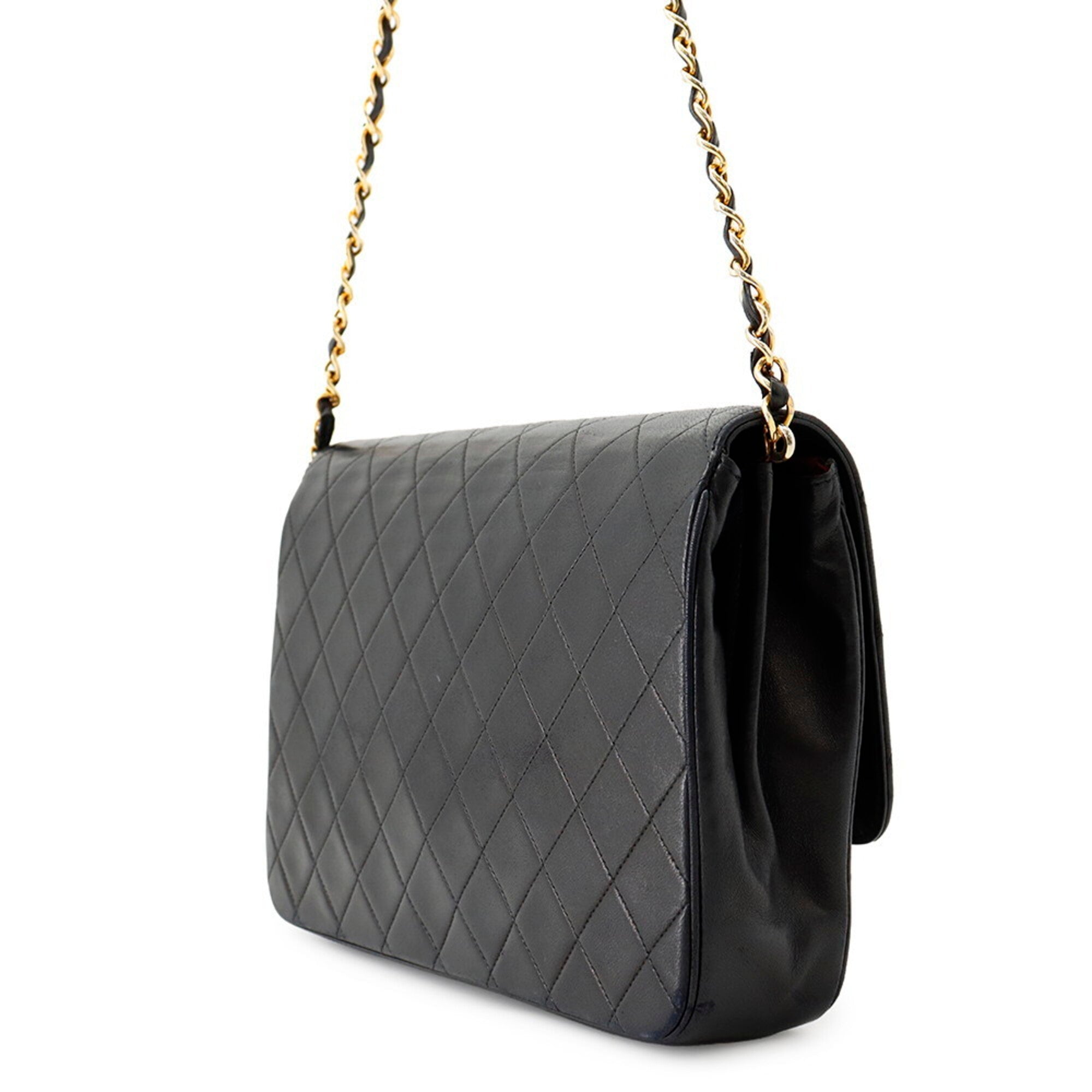Chanel Matelasse Black Leather Handbag Shoulder Bag (Pre-Owned)